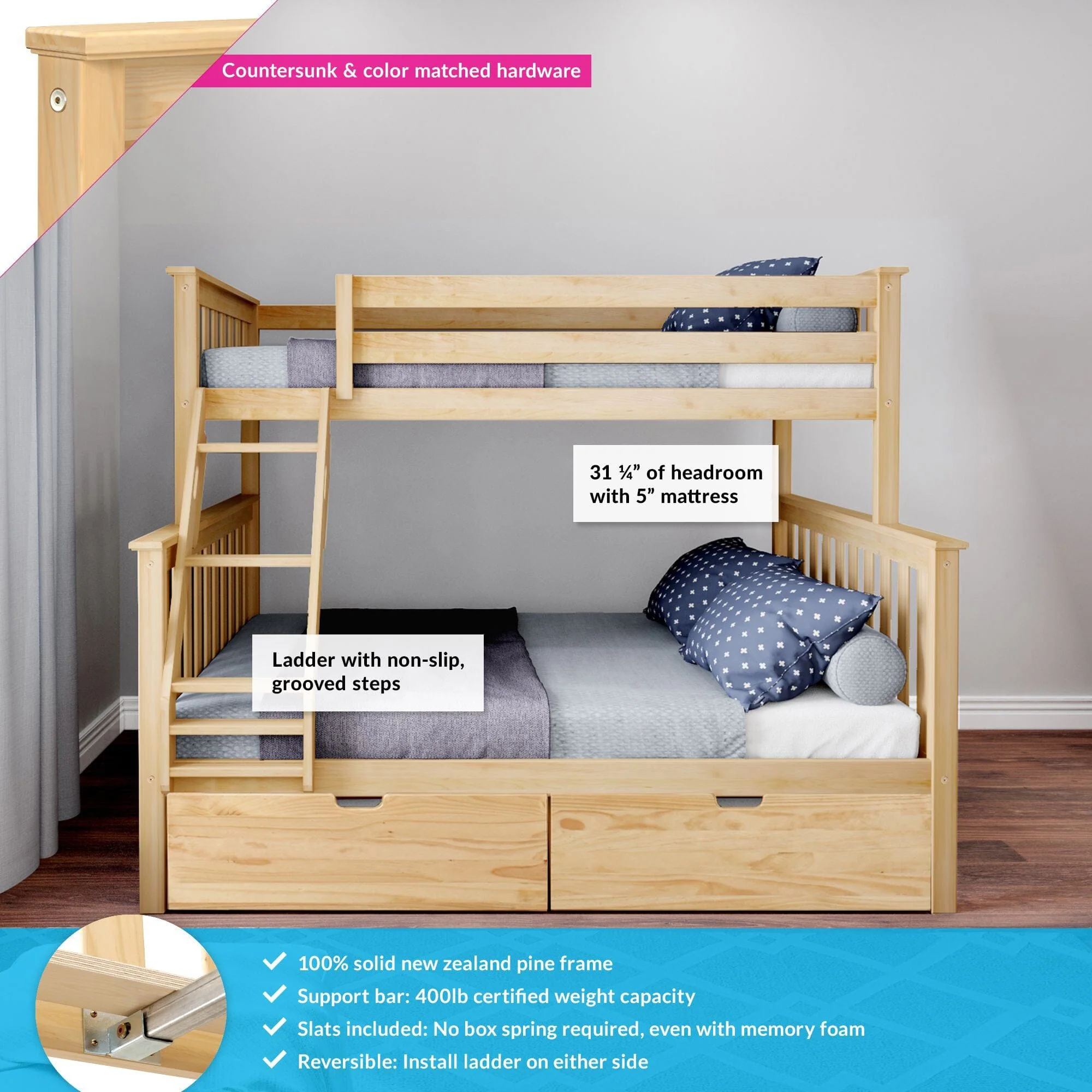 Twin Over Full Bunk Bed With Storage Drawers - Image 6