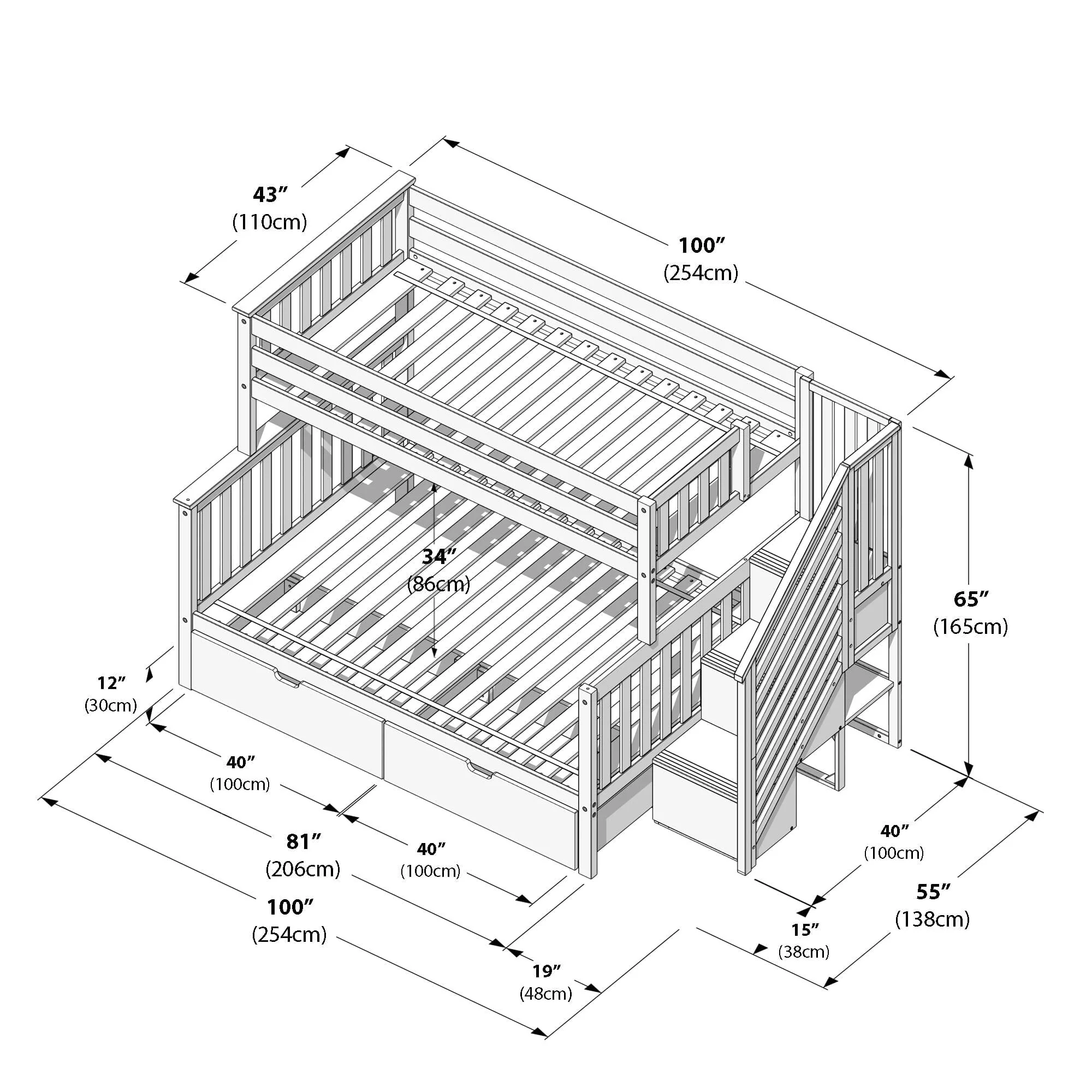Twin Over Full Bunk Bed With Stairs & Storage Drawers - Image 32