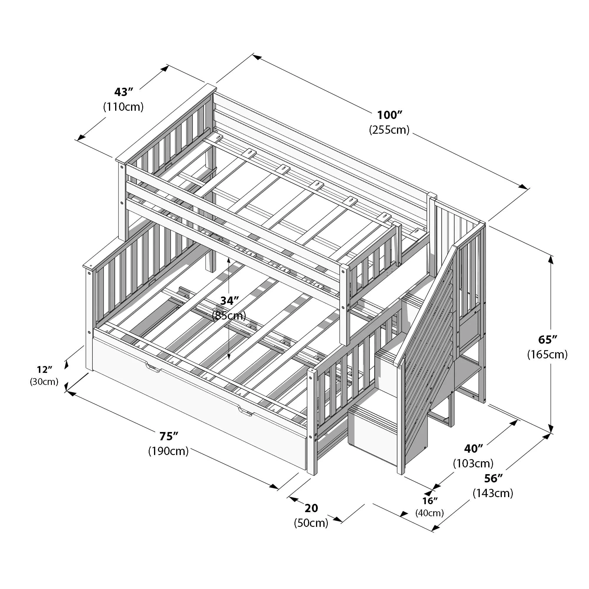 Twin Over Full Bunk Bed With Stairs & Trundle - Image 35