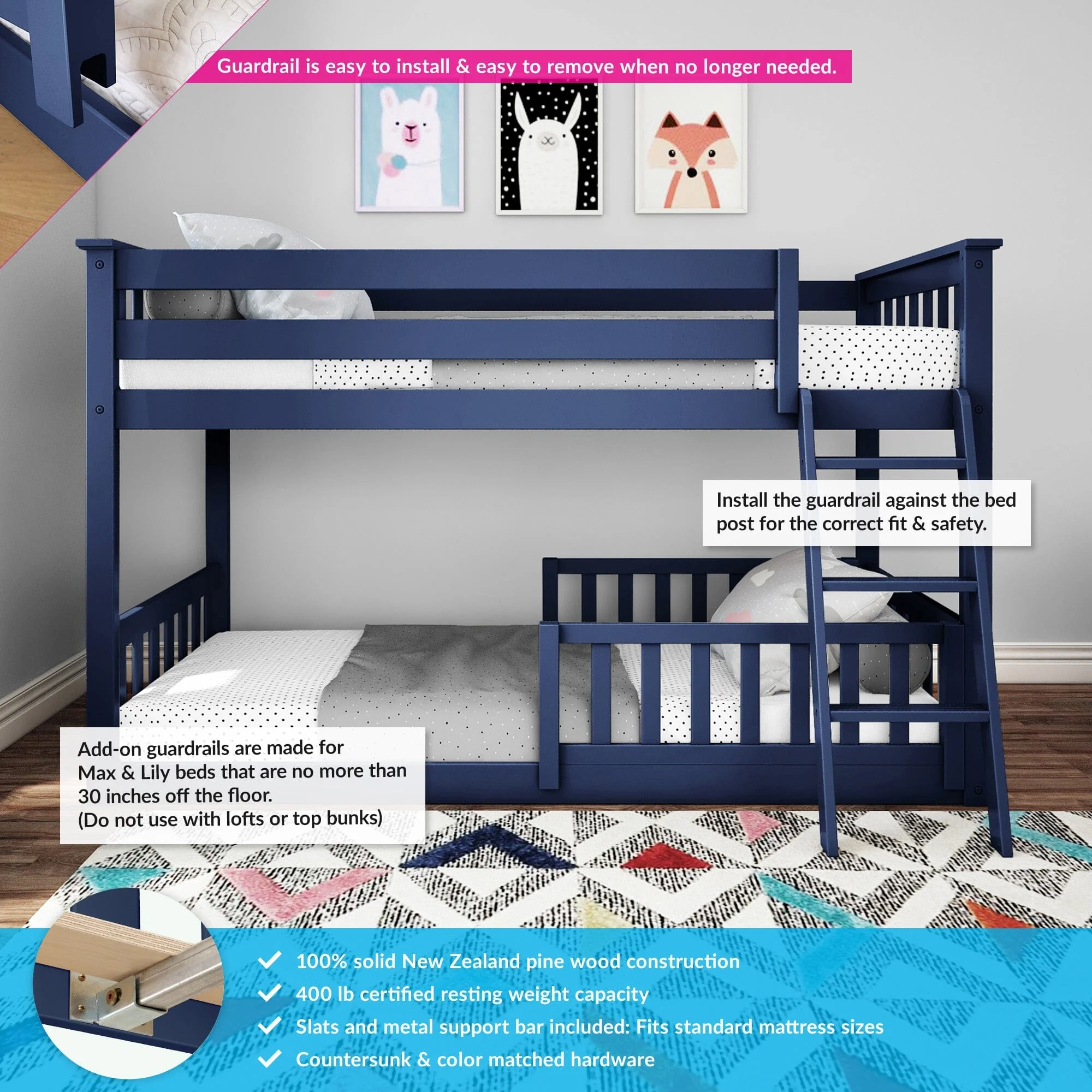 Twin Over Twin Low Bunk With Guardrails - Image 23