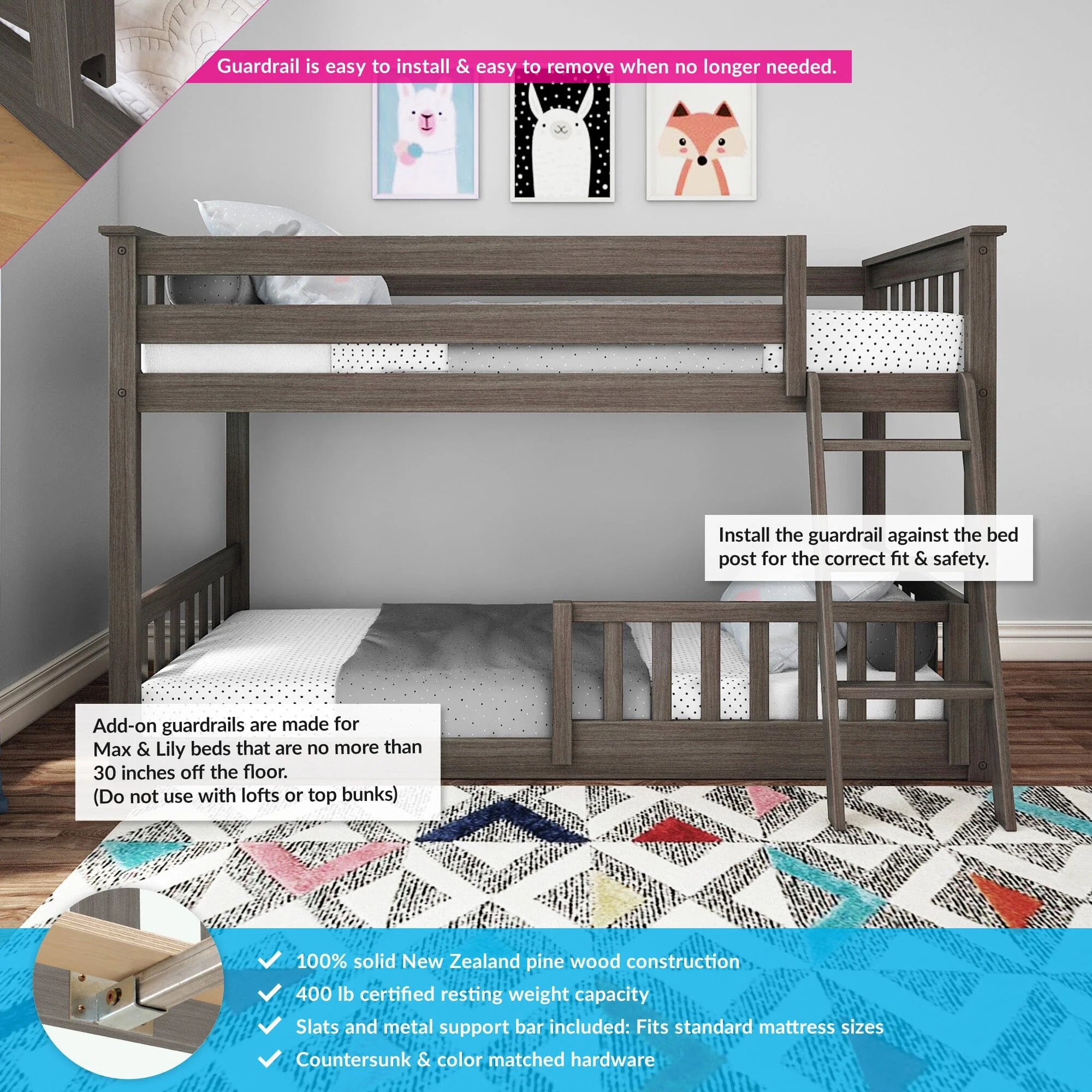 Twin Over Twin Low Bunk With Guardrails - Image 25