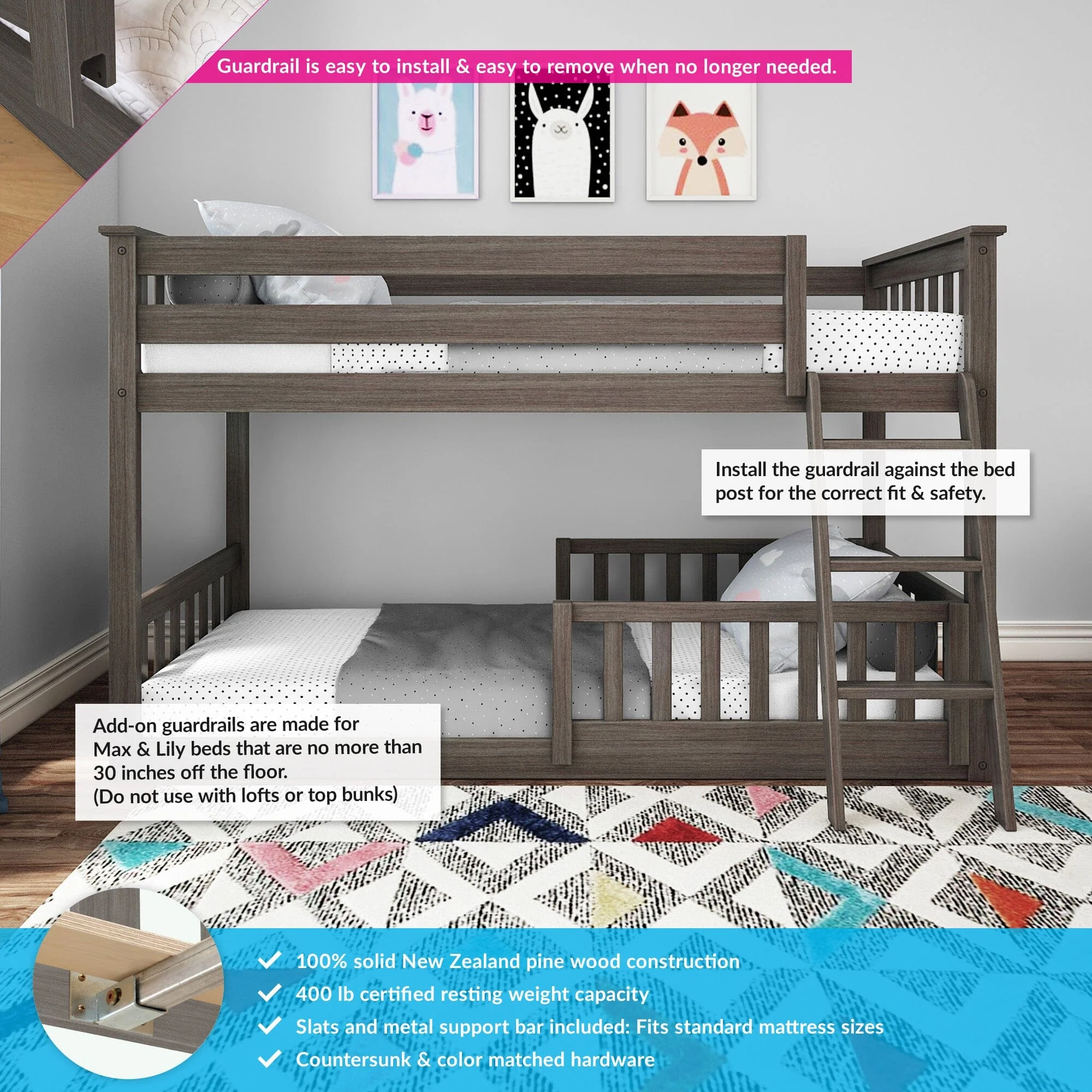 Twin Over Twin Low Bunk With Guardrails - Image 28