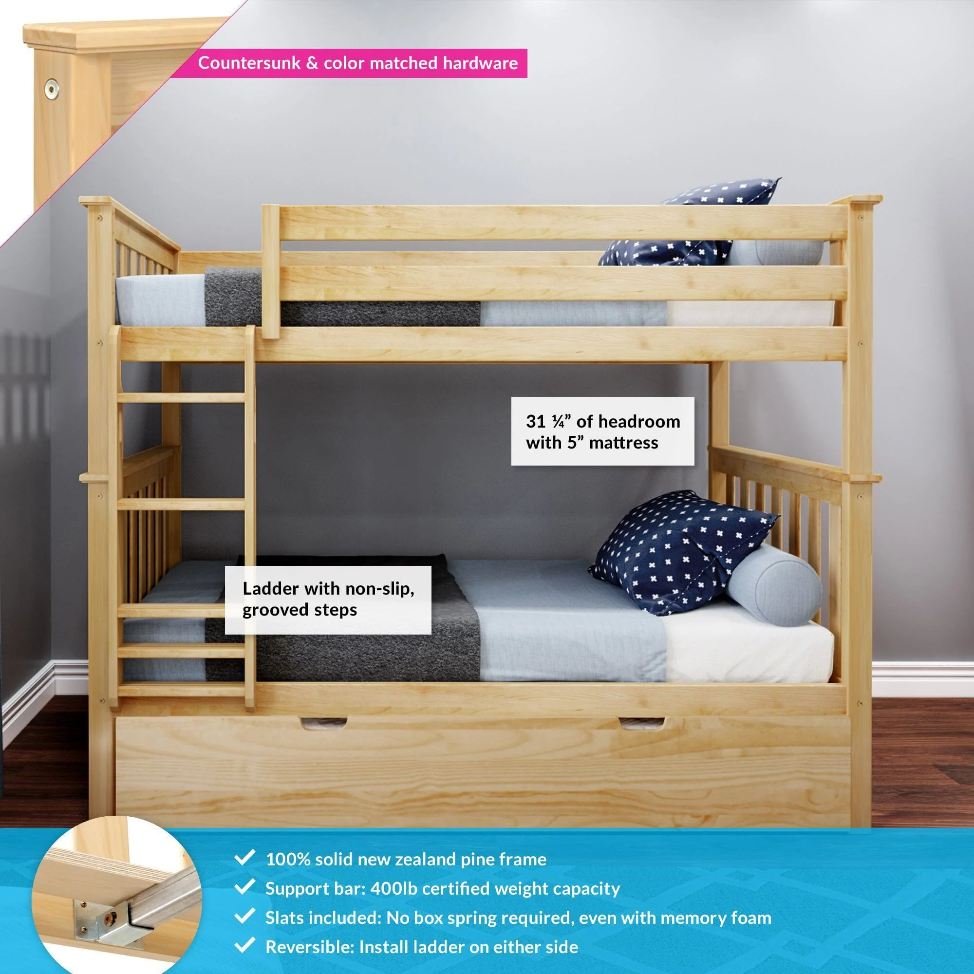 Twin Over Twin Bunk Bed With Trundle - Image 33