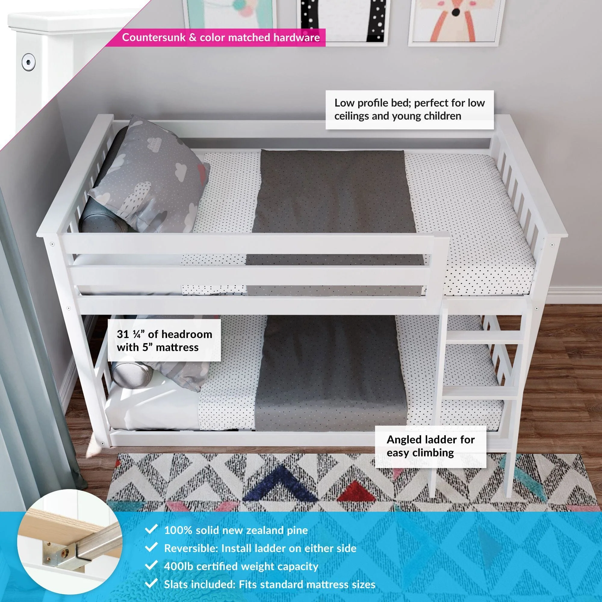 Twin Over Twin Low Bunk Bed - Image 8