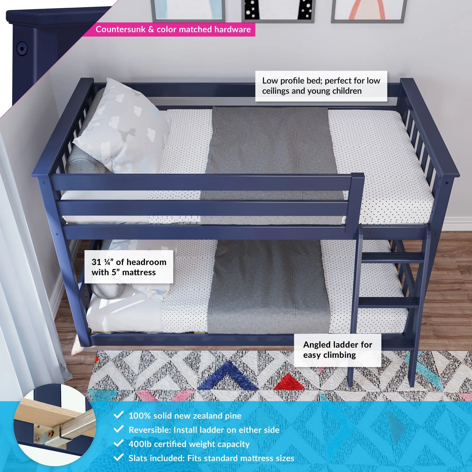 Twin Over Twin Low Bunk Bed - Image 9