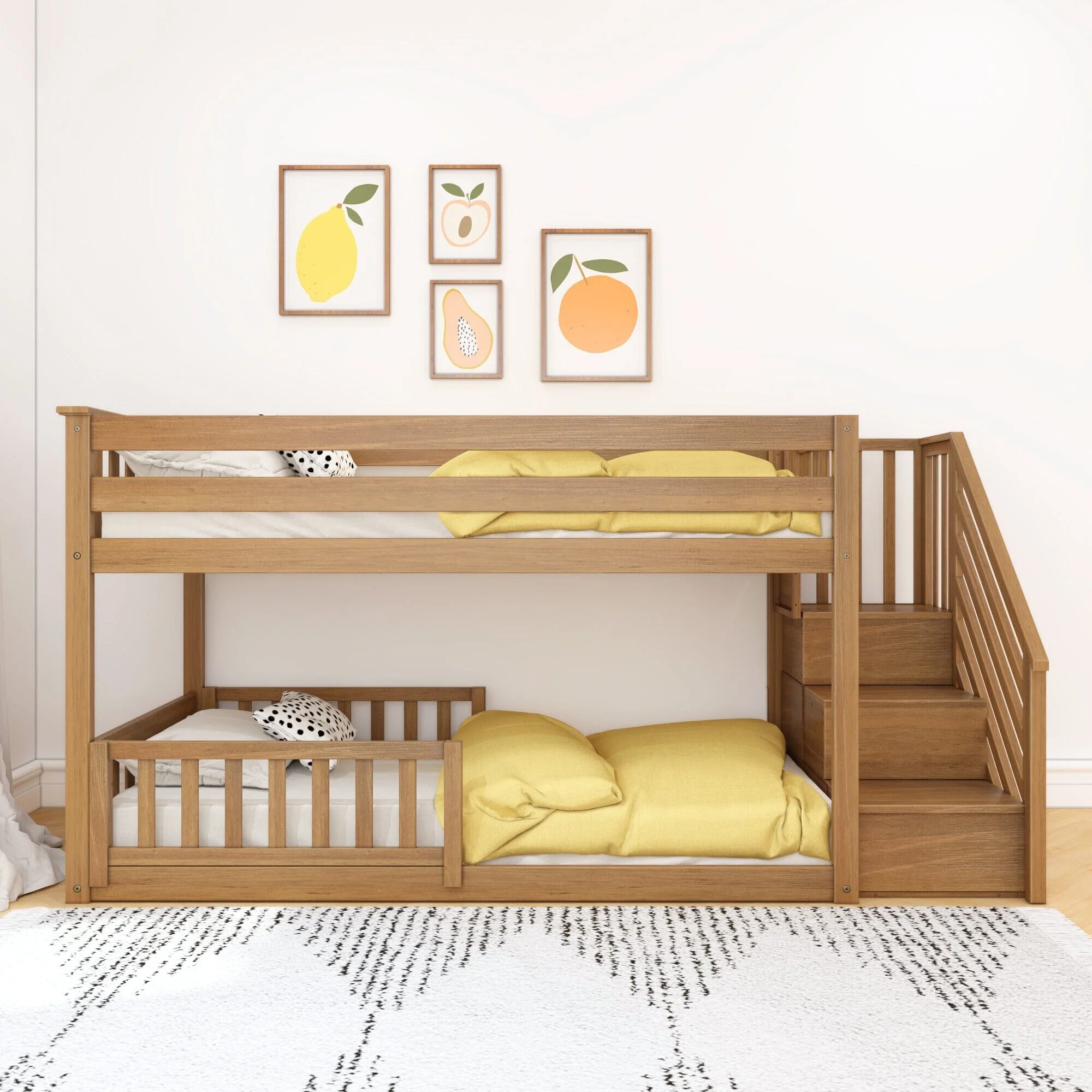 Twin Over Twin Low Bunk Bed With Stairs & Guardrails - Image 19