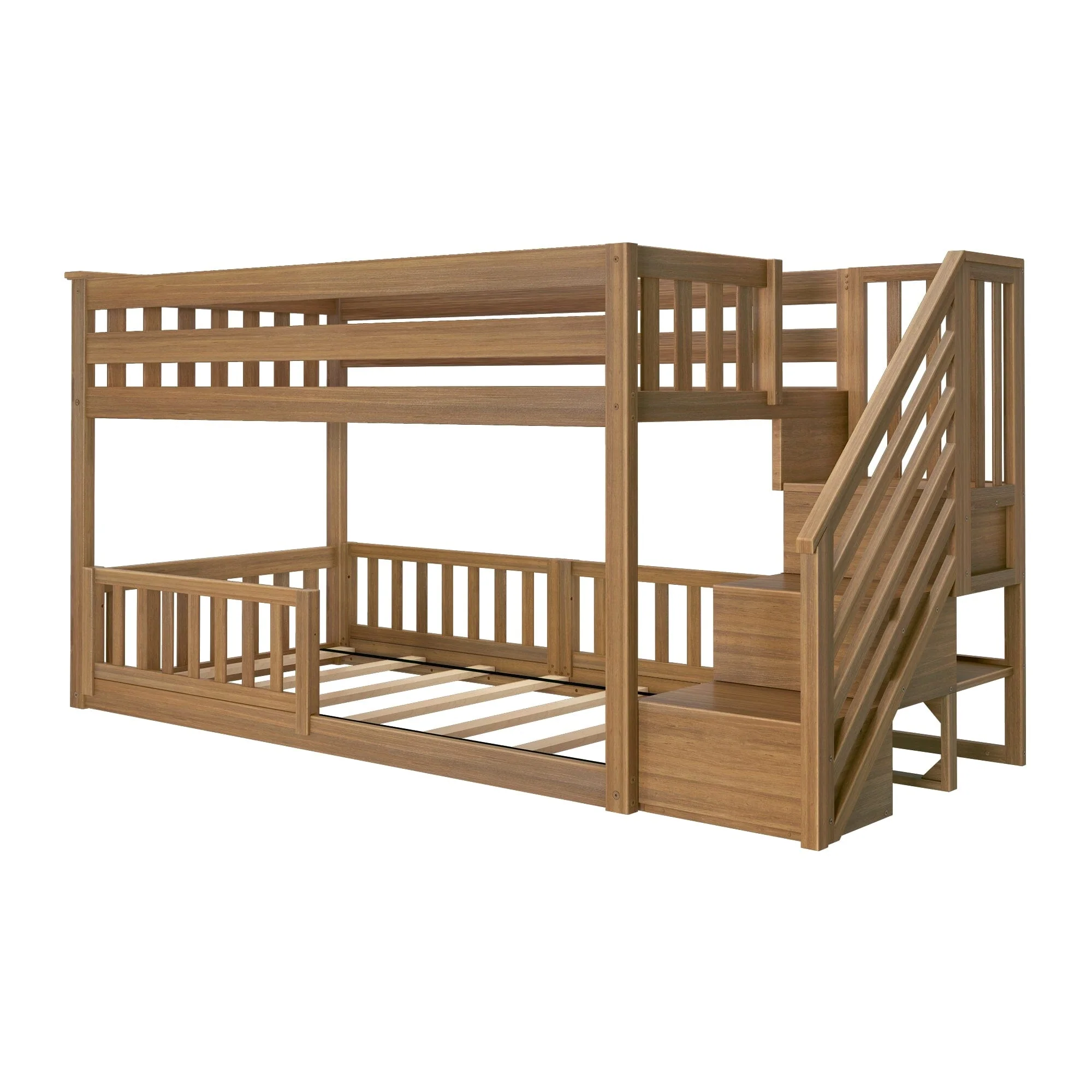 Twin Over Twin Low Bunk Bed With Stairs & Guardrails - Image 33