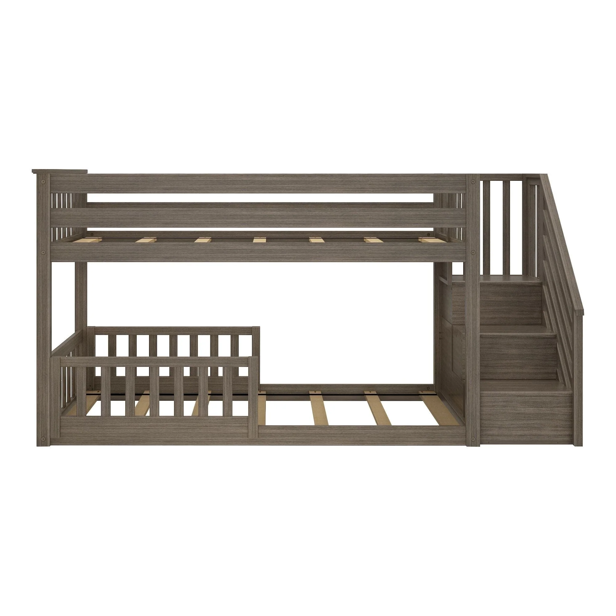 Twin Over Twin Low Bunk Bed With Stairs & Guardrails - Image 41