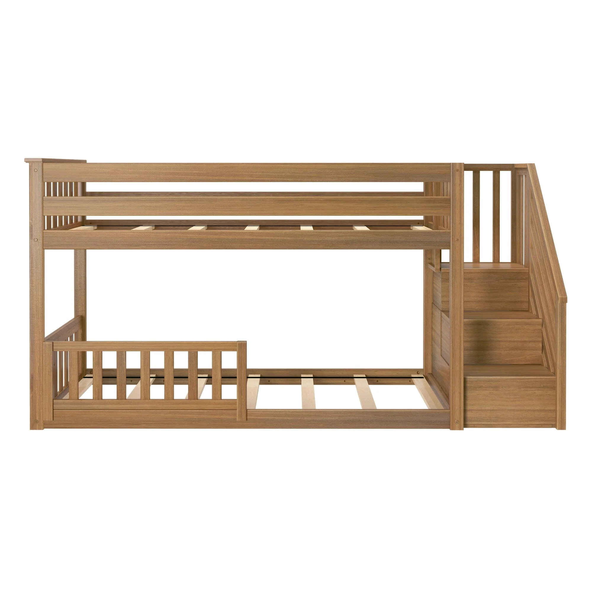 Twin Over Twin Low Bunk Bed With Stairs & Guardrails - Image 44
