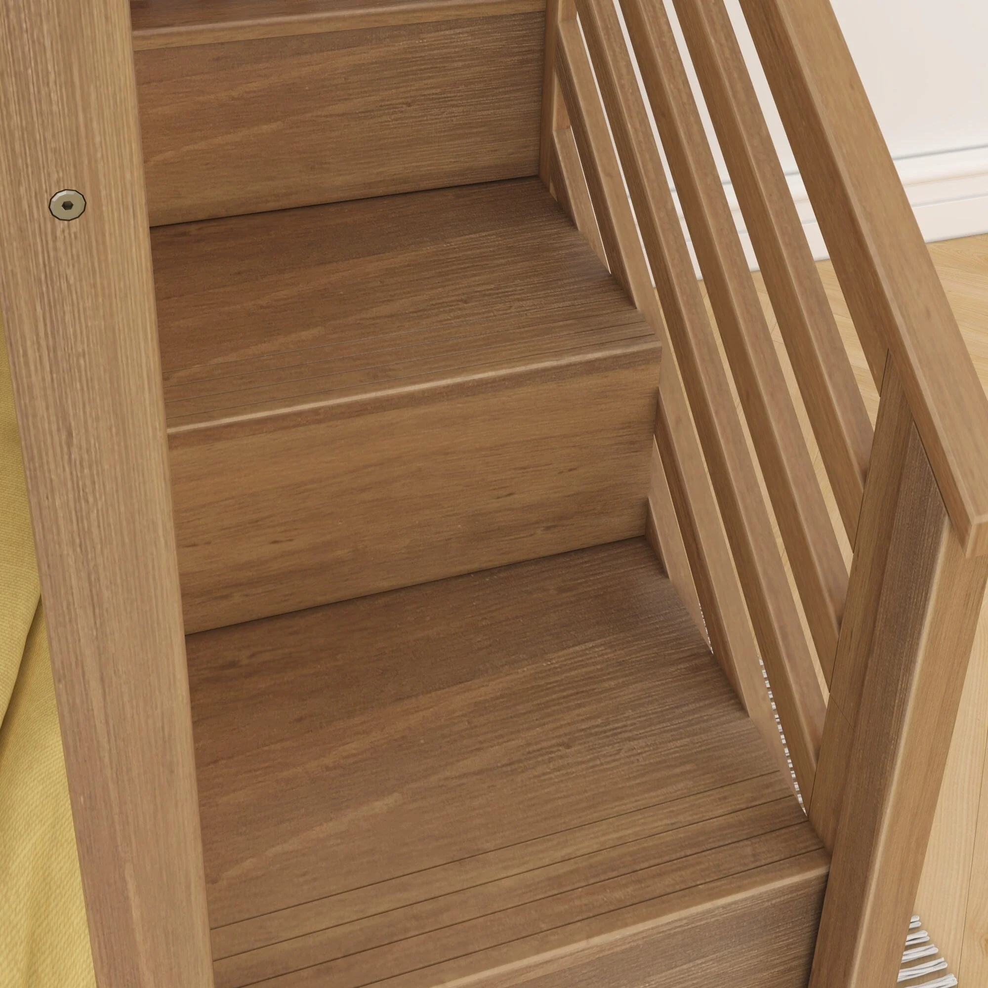 Twin Over Twin Low Bunk Bed With Stairs & Guardrails - Image 68