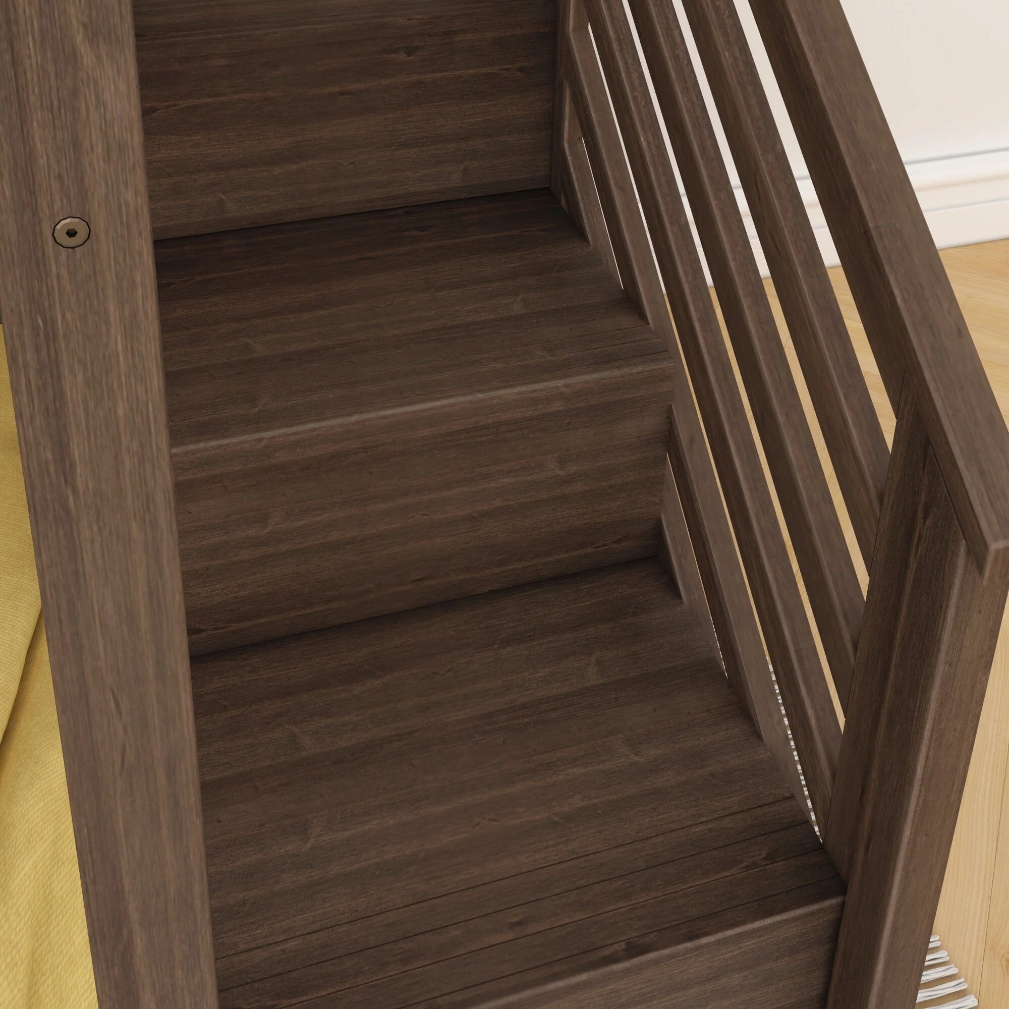 Twin Over Twin Low Bunk Bed With Stairs & Guardrails - Image 72