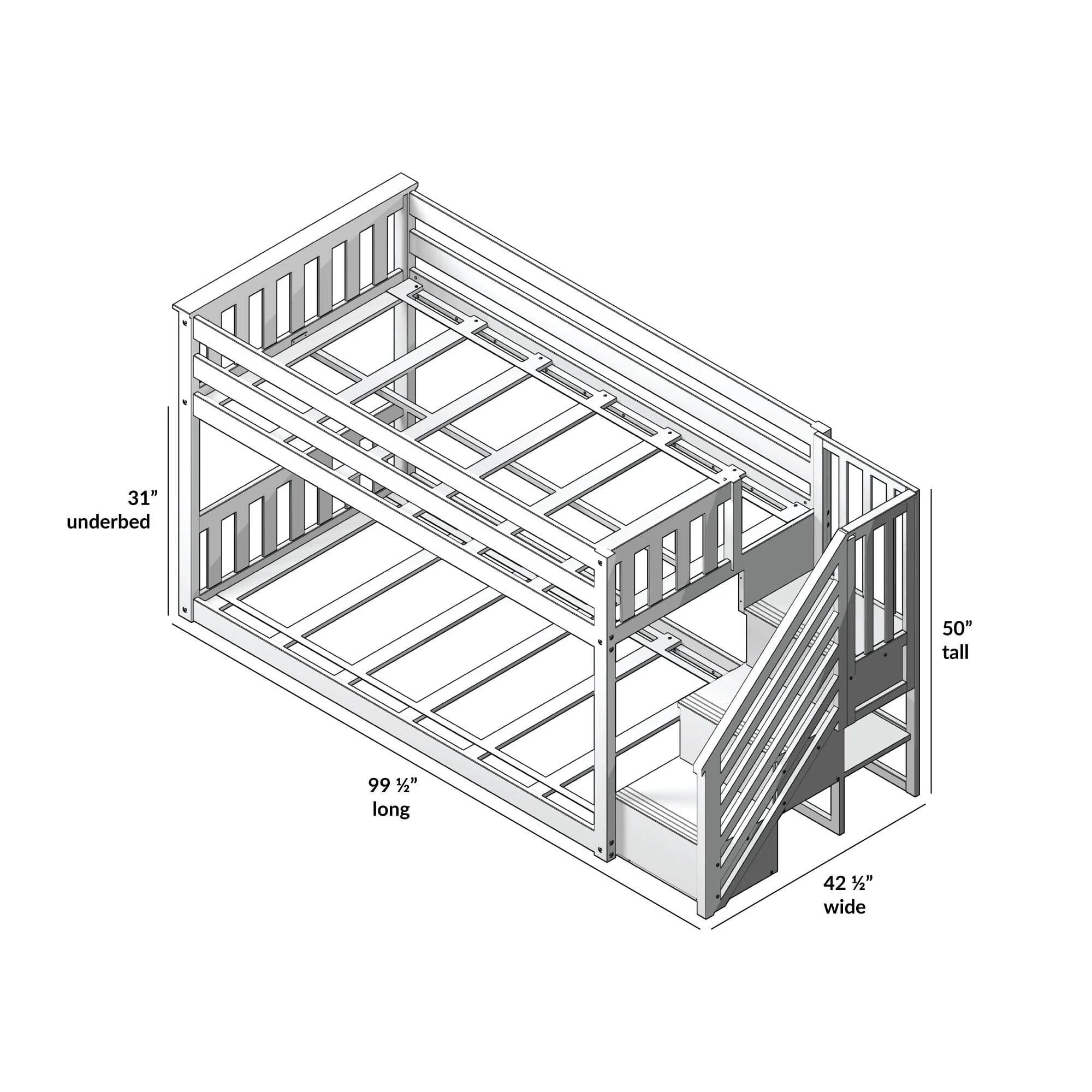 Twin Over Twin Low Bunk Bed With Stairs & Guardrails - Image 75
