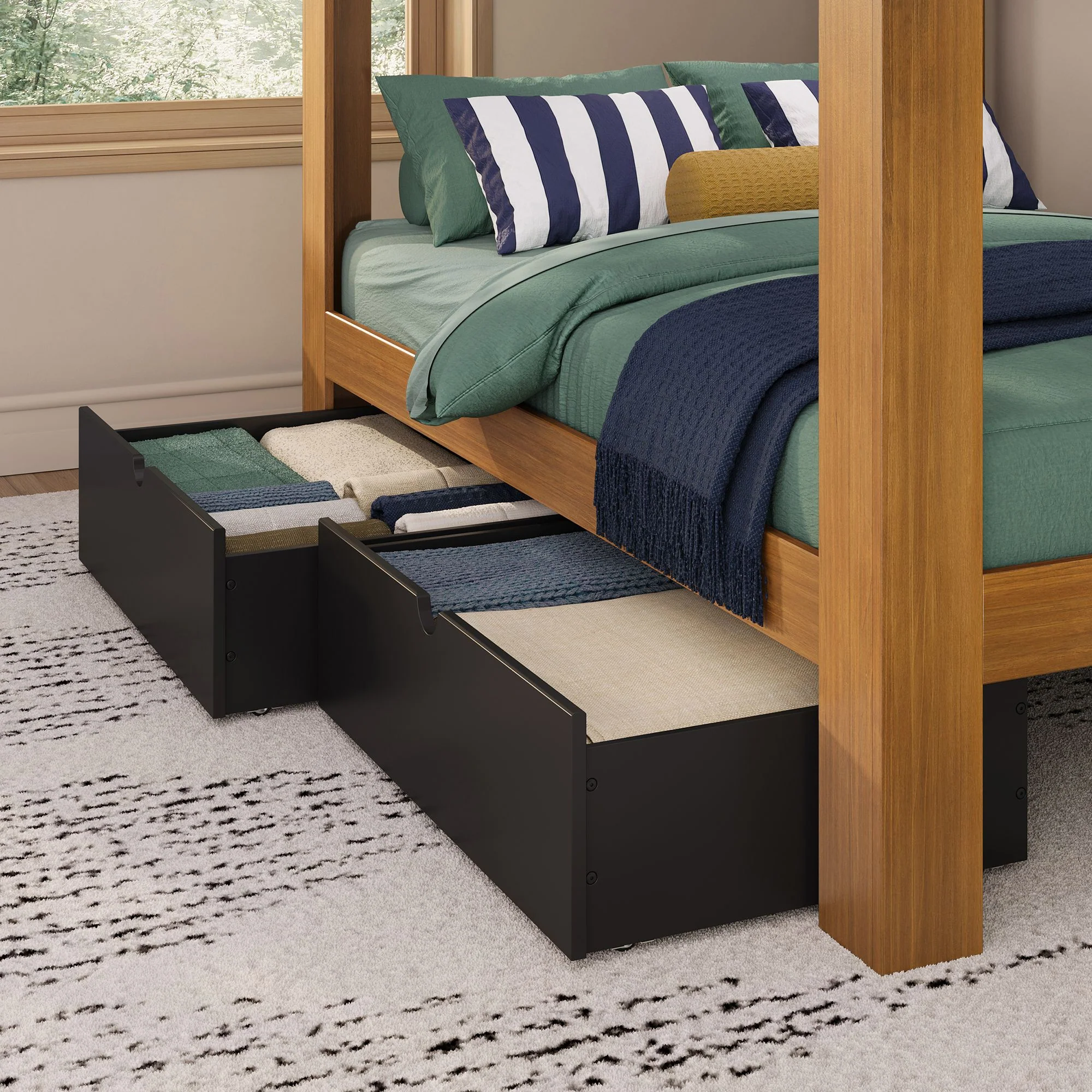 Mid-Century Modern Full Over Full Bunk Bed With Storage Drawers - Image 7