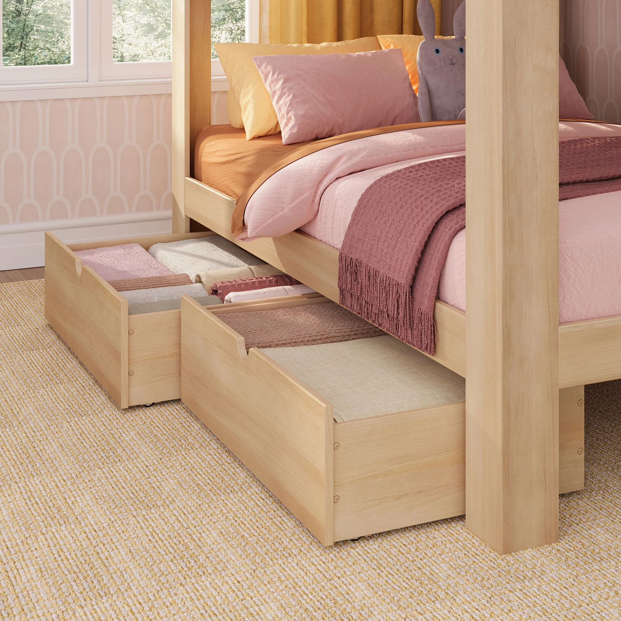 Mid-Century Modern Full Over Full Bunk Bed With Storage Drawers - Image 8