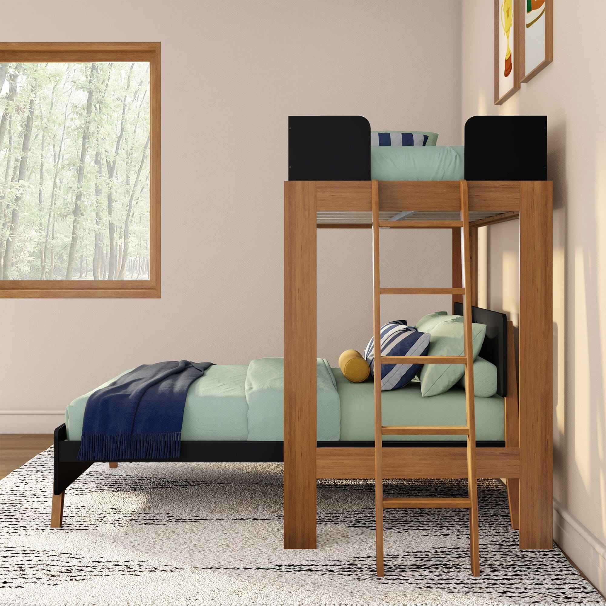 Mid-Century Modern Twin Over Full L-Shaped Bunk Bed - Image 24