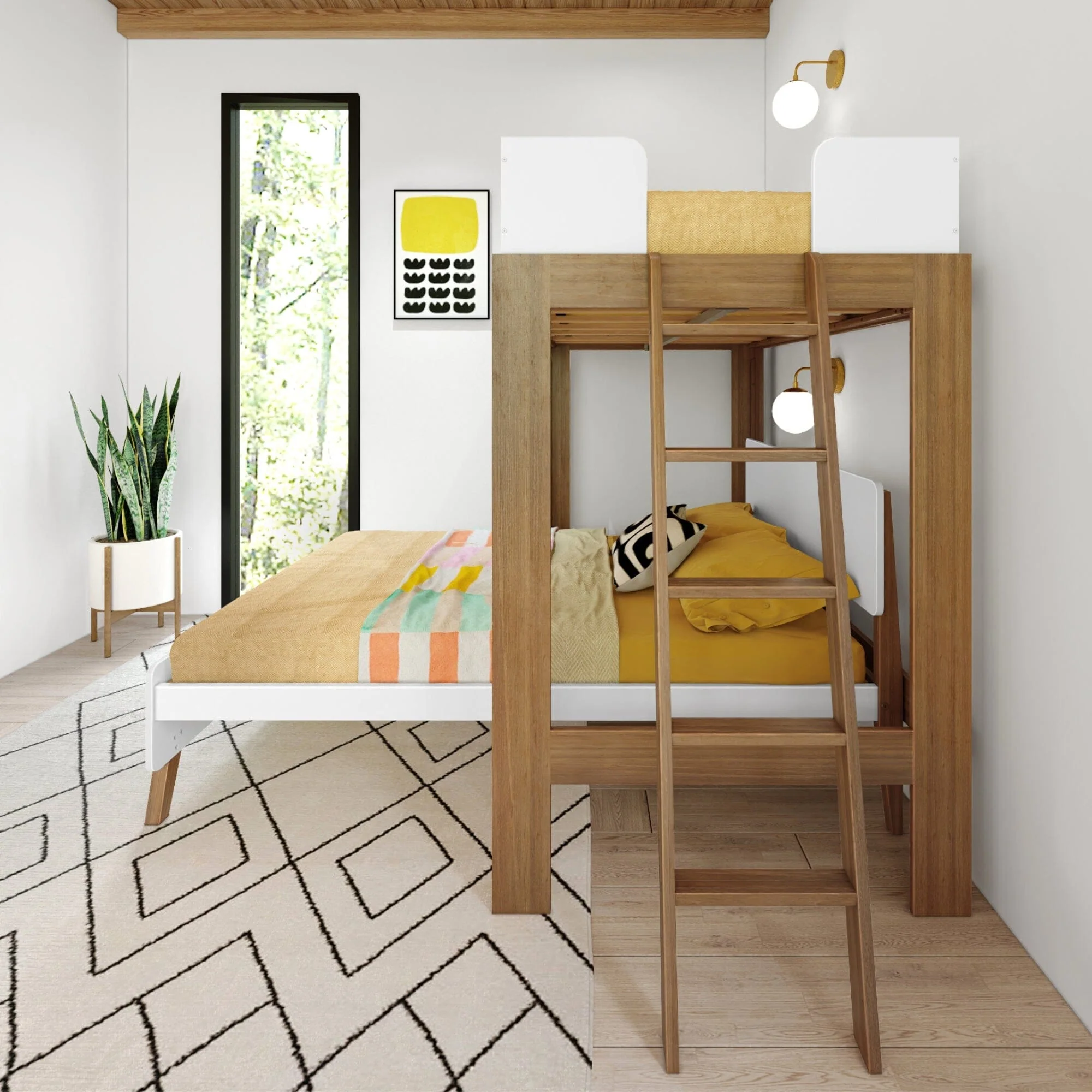 Mid-Century Modern Twin Over Full L-Shaped Bunk Bed - Image 26