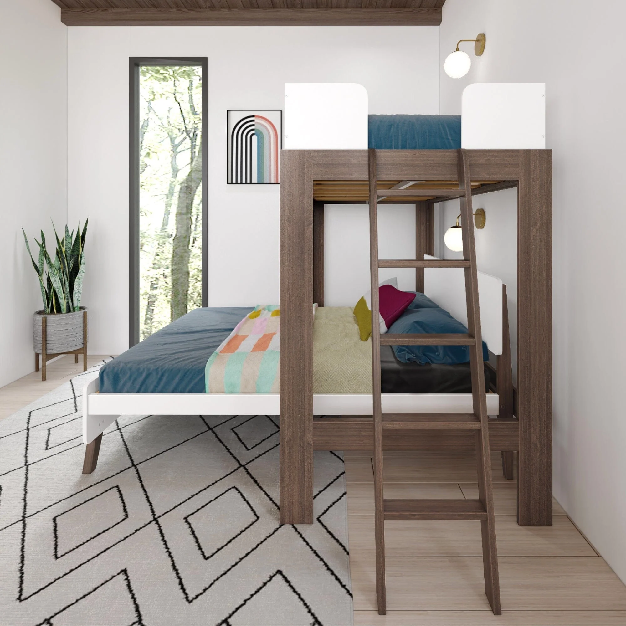 Mid-Century Modern Twin Over Full L-Shaped Bunk Bed - Image 27