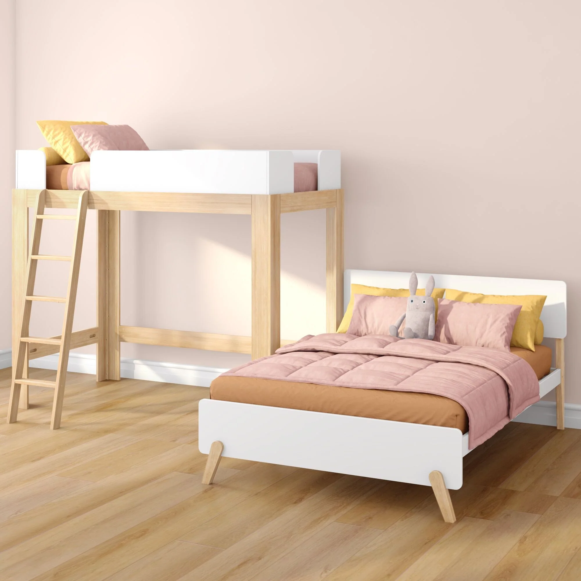 Mid-Century Modern Twin Over Full L-Shaped Bunk Bed - Image 29