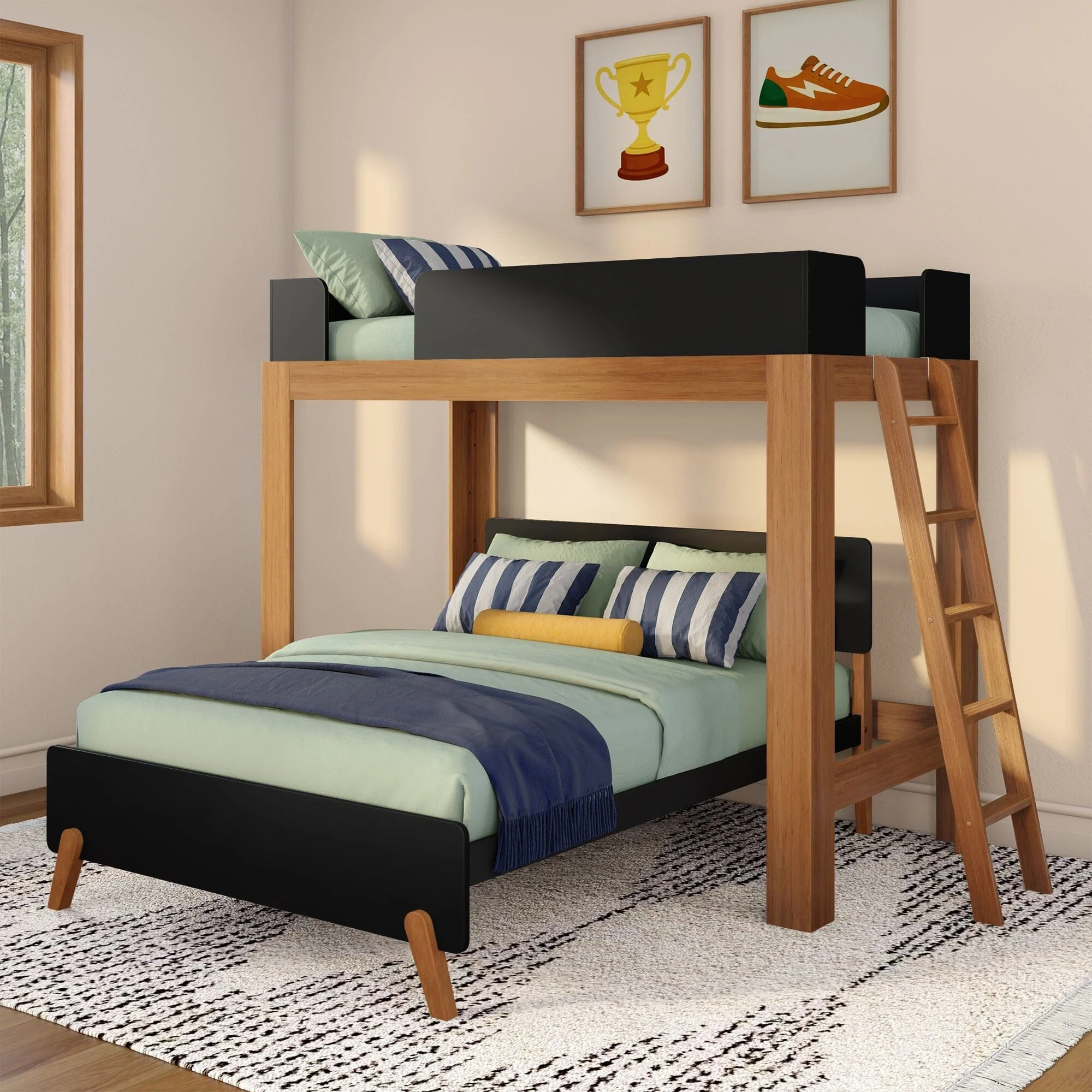 Mid-Century Modern Twin Over Full L-Shaped Bunk Bed - Image 3