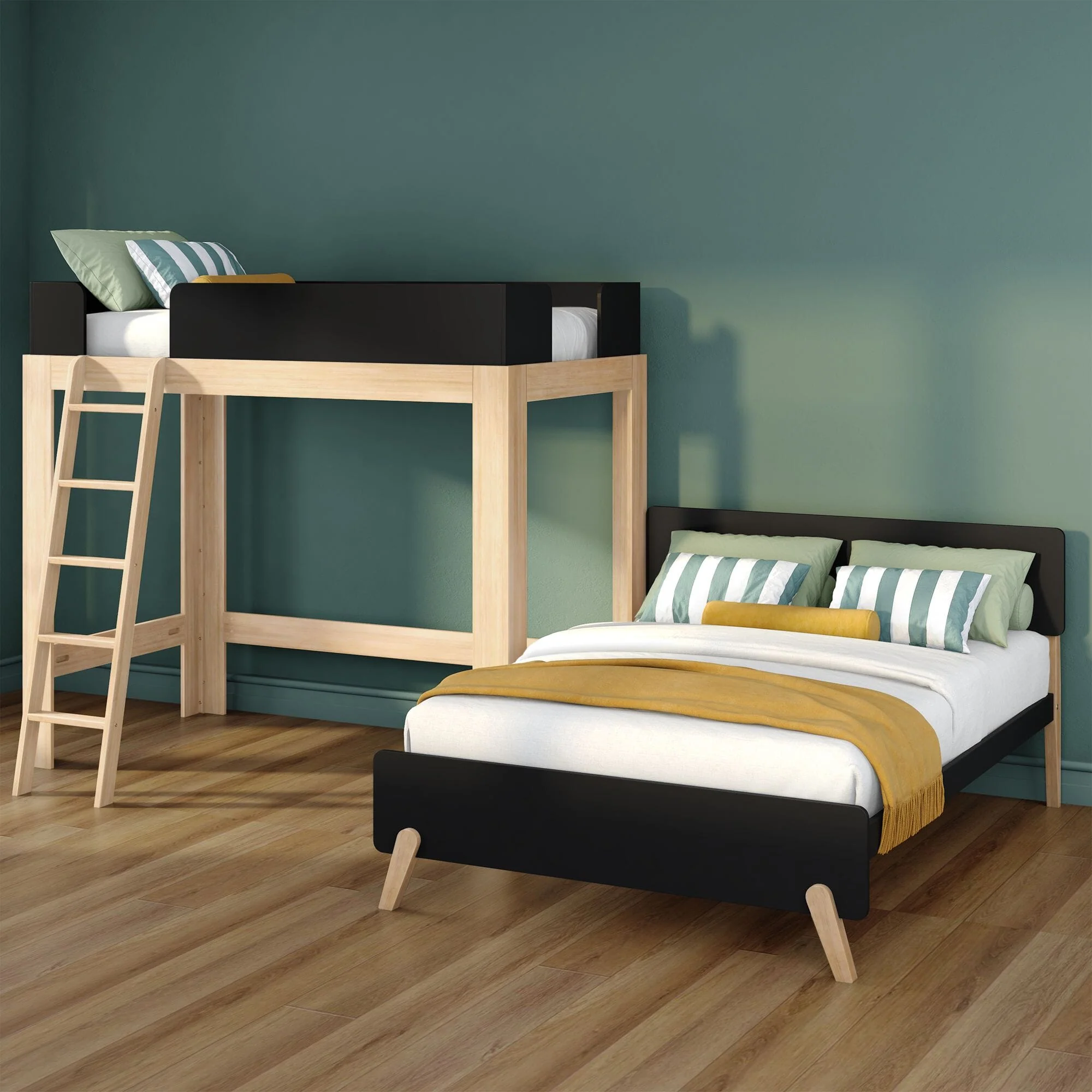 Mid-Century Modern Twin Over Full L-Shaped Bunk Bed - Image 30