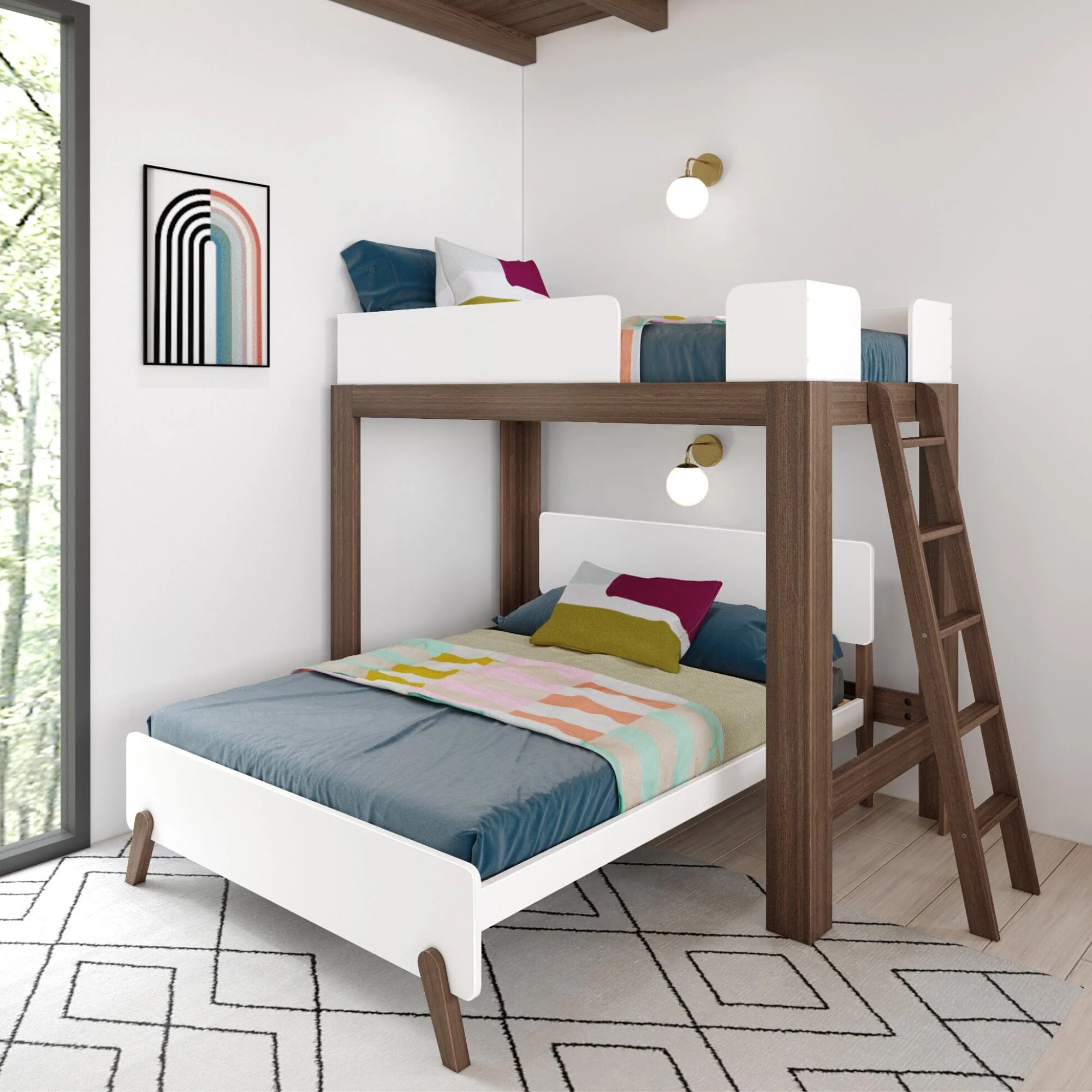 Mid-Century Modern Twin Over Full L-Shaped Bunk Bed - Image 4