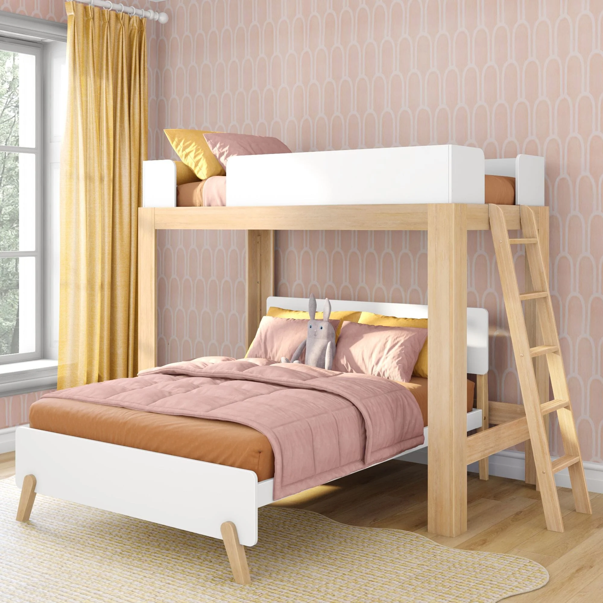 Mid-Century Modern Twin Over Full L-Shaped Bunk Bed - Image 5