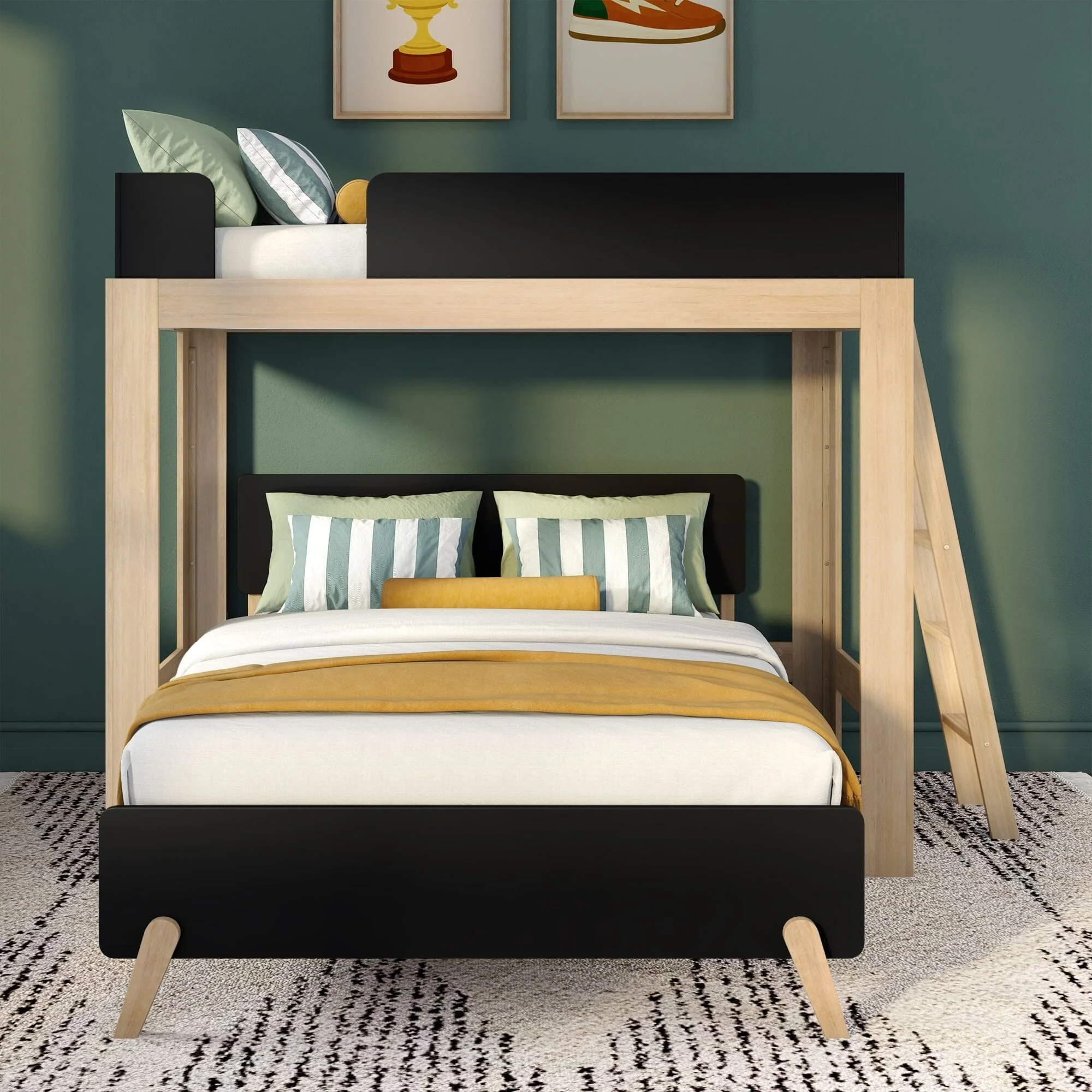 Mid-Century Modern Twin Over Full L-Shaped Bunk Bed - Image 7