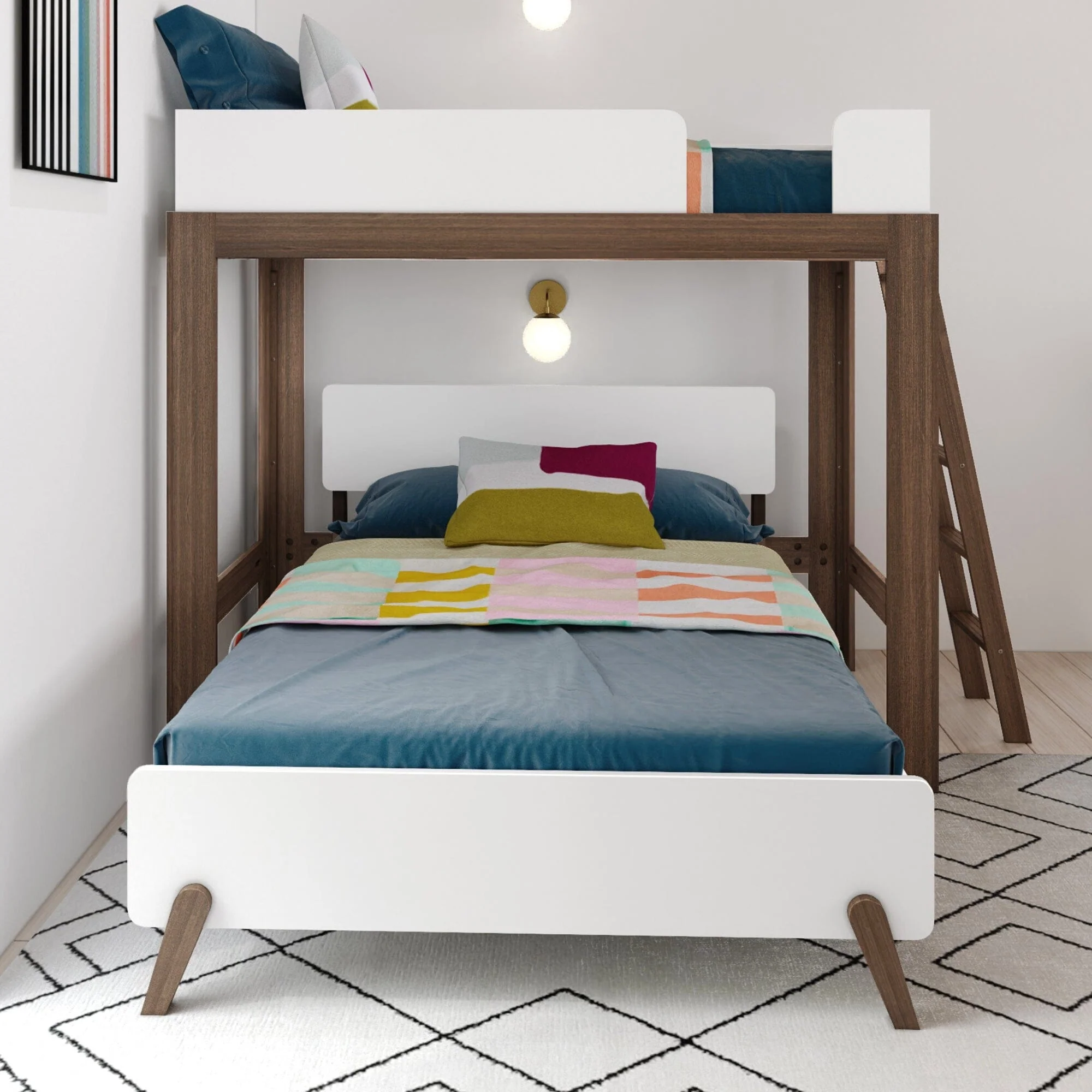 Mid-Century Modern Twin Over Full L-Shaped Bunk Bed - Image 9