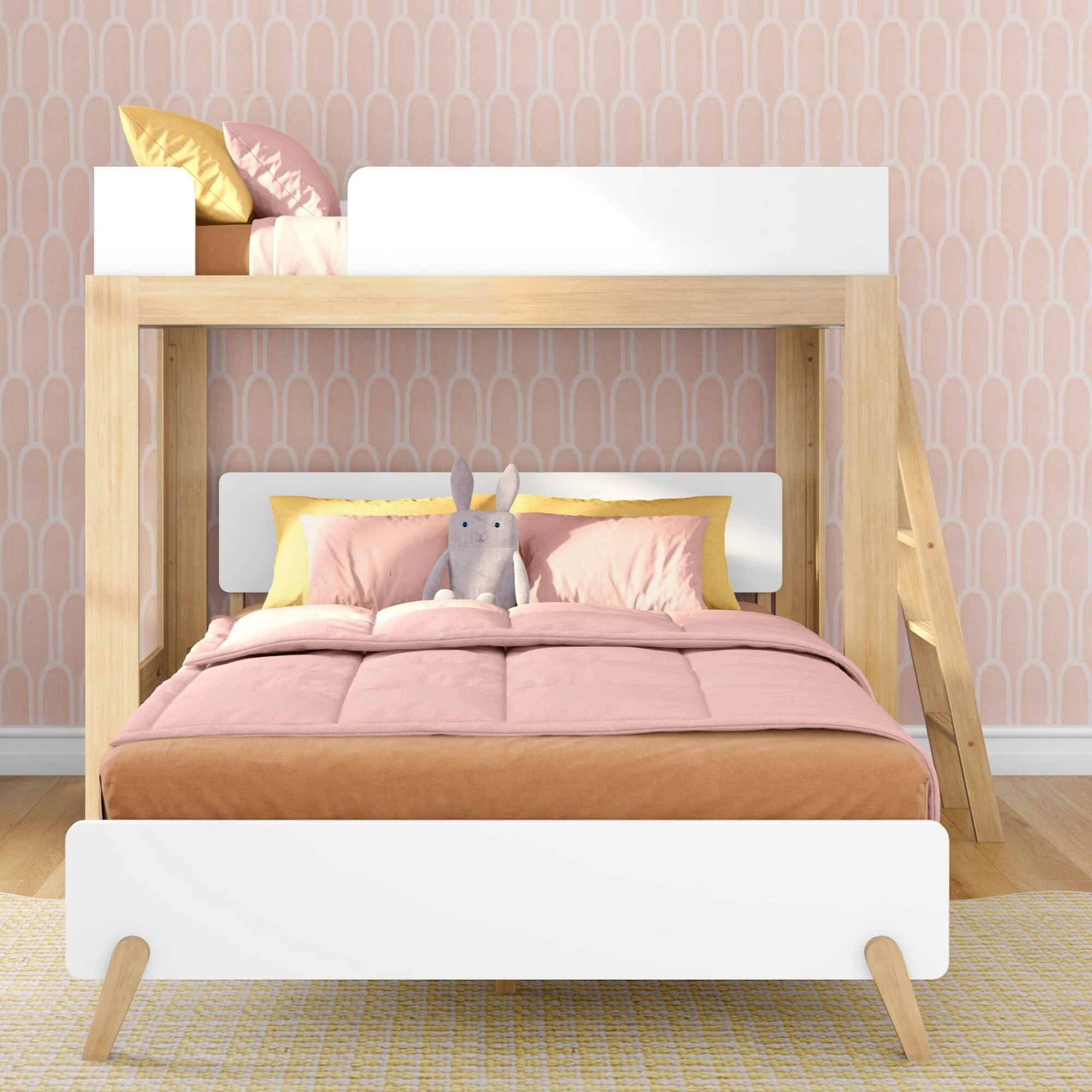 Mid-Century Modern Twin Over Queen L-Shaped Bunk Bed - Image 10
