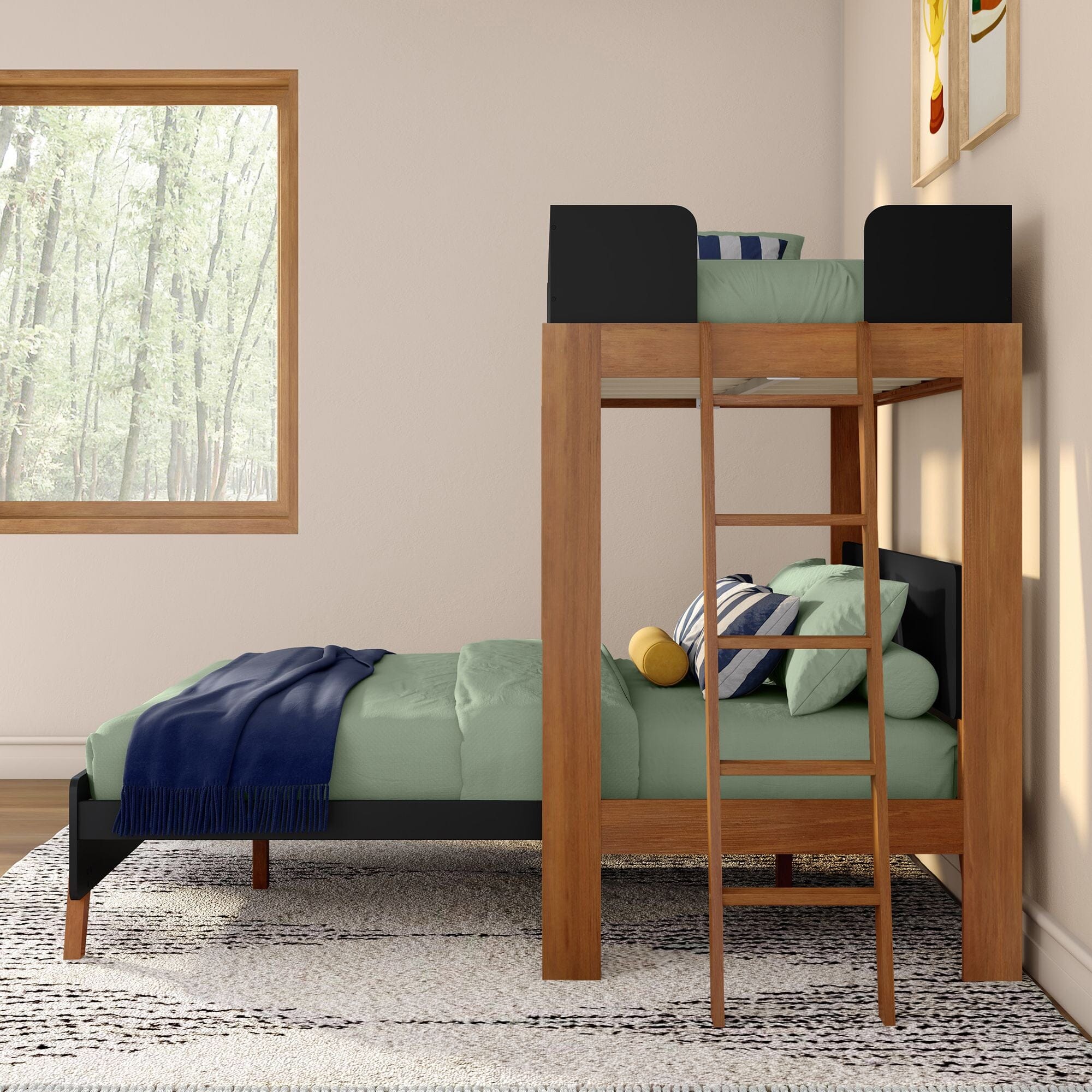 Mid-Century Modern Twin Over Queen L-Shaped Bunk Bed - Image 24