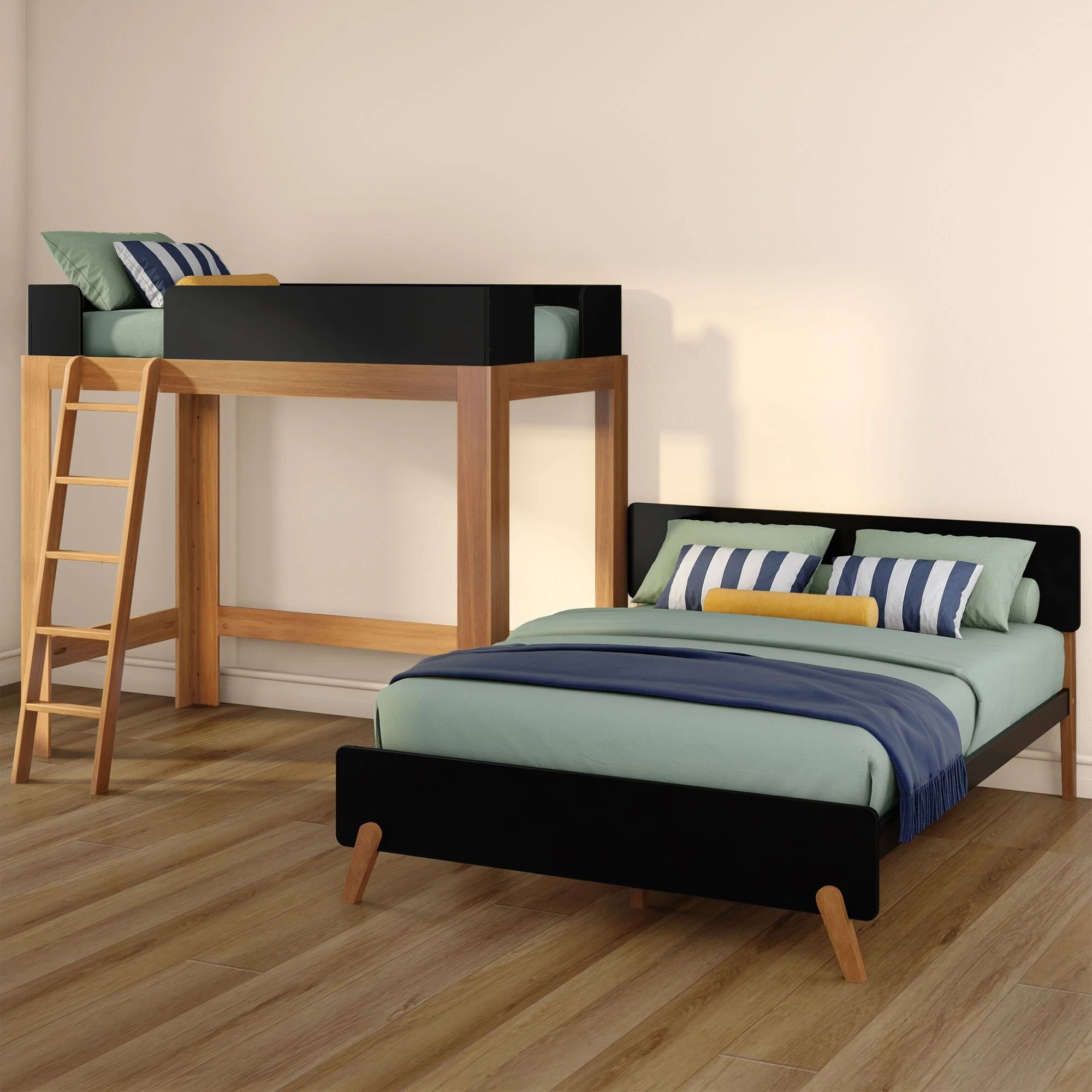 Mid-Century Modern Twin Over Queen L-Shaped Bunk Bed - Image 28