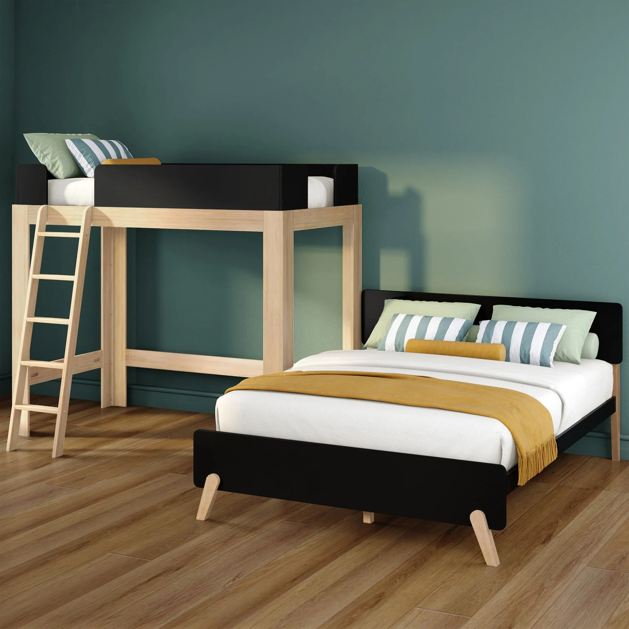 Mid-Century Modern Twin Over Queen L-Shaped Bunk Bed - Image 29