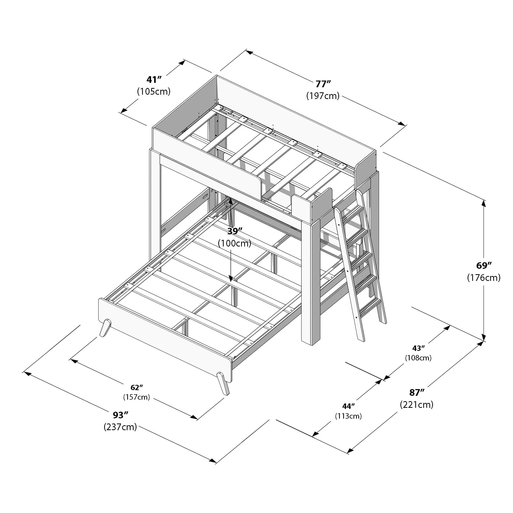 Mid-Century Modern Twin Over Queen L-Shaped Bunk Bed - Image 33