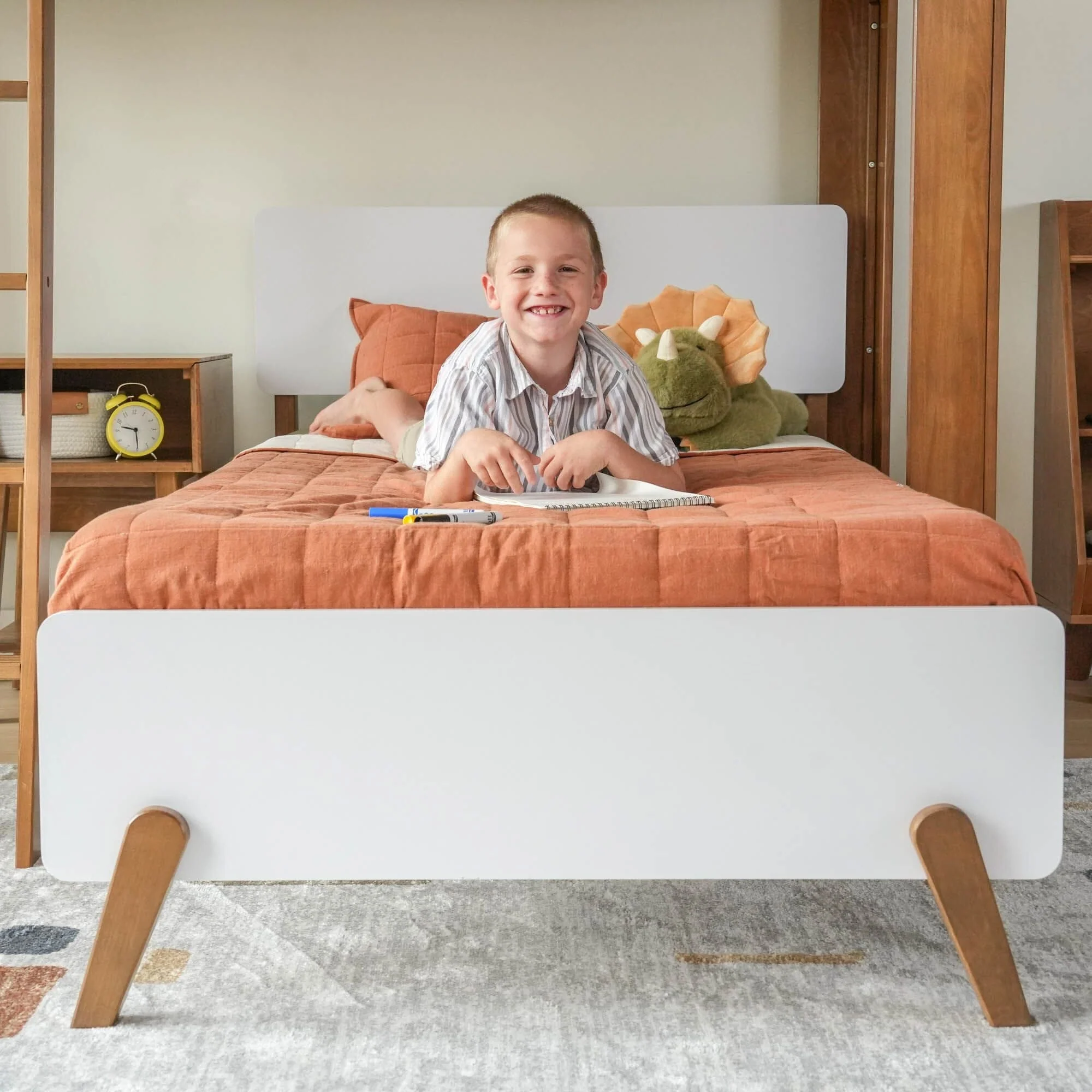 Mid-Century Modern Twin Over Twin L-Shaped Bunk Bed - Image 10