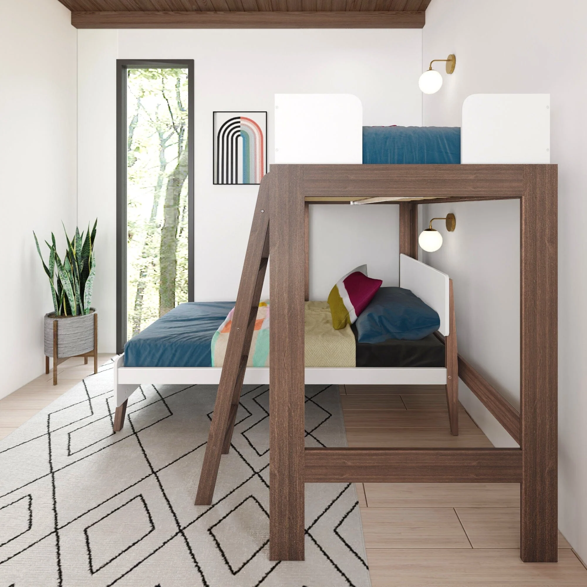 Mid-Century Modern Twin Over Twin L-Shaped Bunk Bed - Image 11