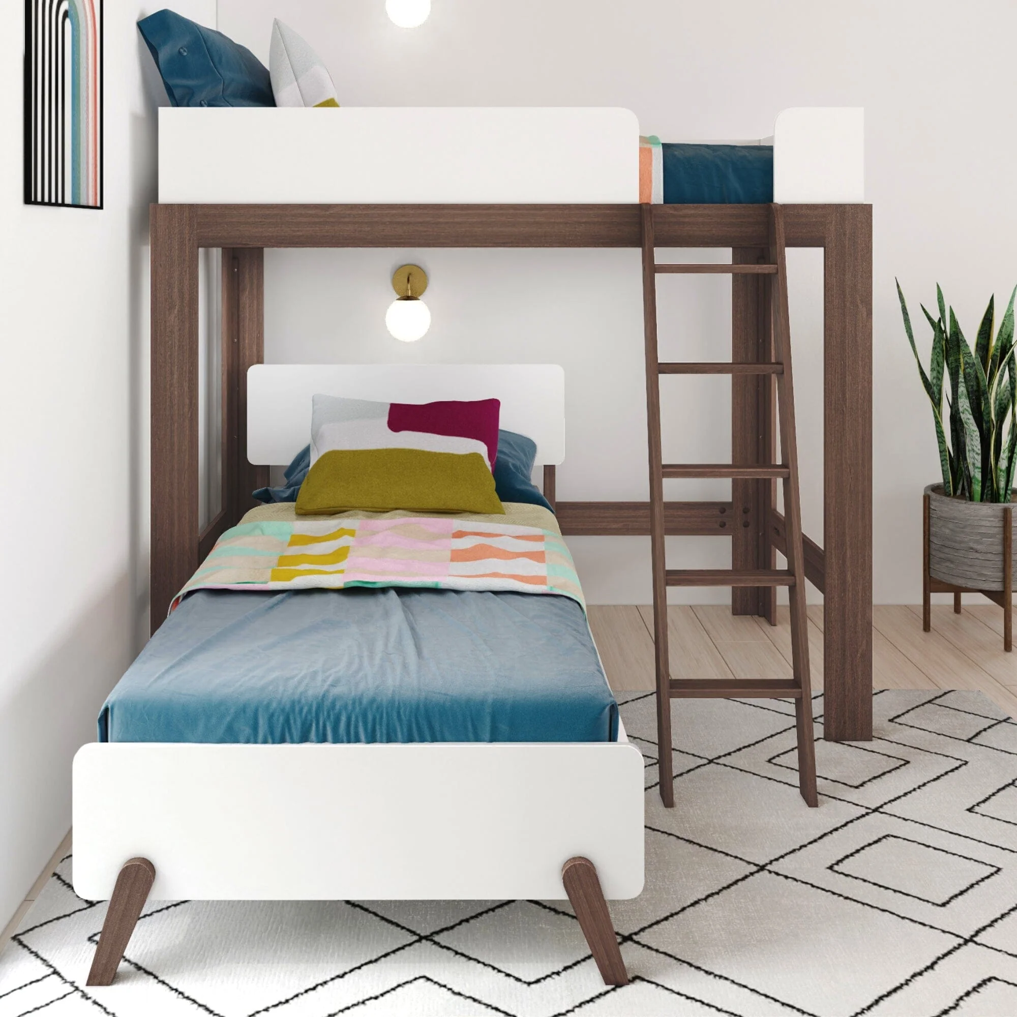 Mid-Century Modern Twin Over Twin L-Shaped Bunk Bed - Image 3