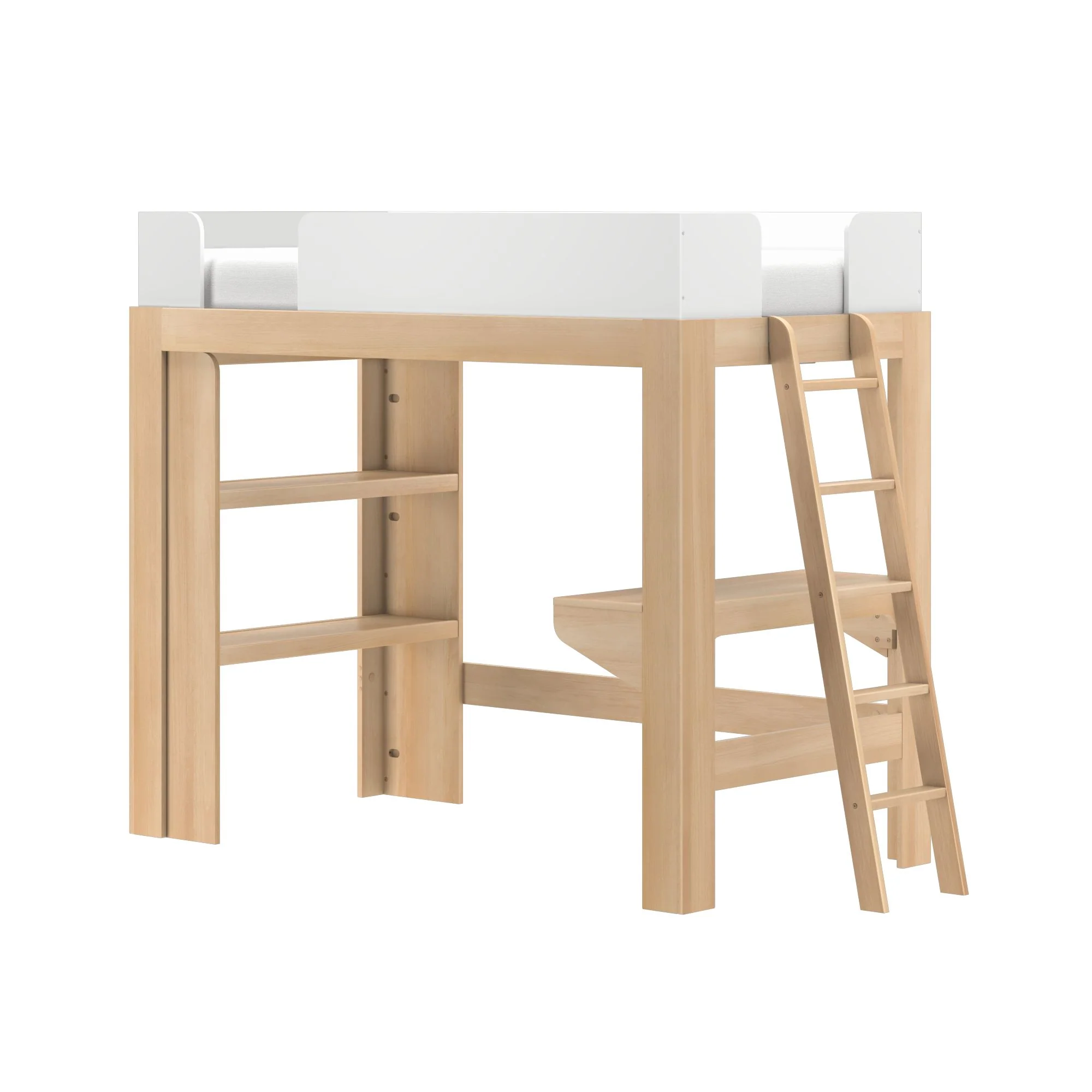 Mid-Century Modern Twin Loft Bed With Bookcase & Desk - Image 11