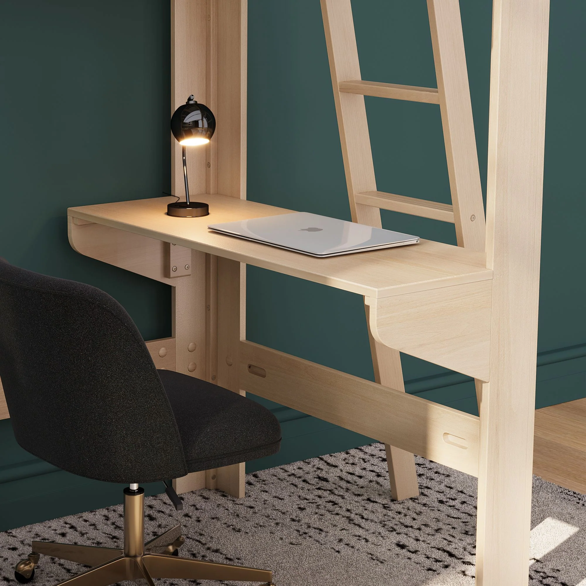 Mid-Century Modern Twin Loft Bed With Bookcase & Desk - Image 17
