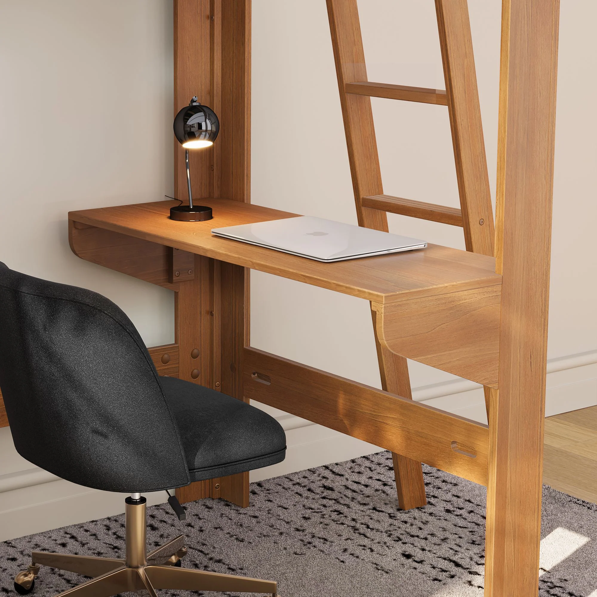Mid-Century Modern Twin Loft Bed With Bookcase & Desk - Image 18