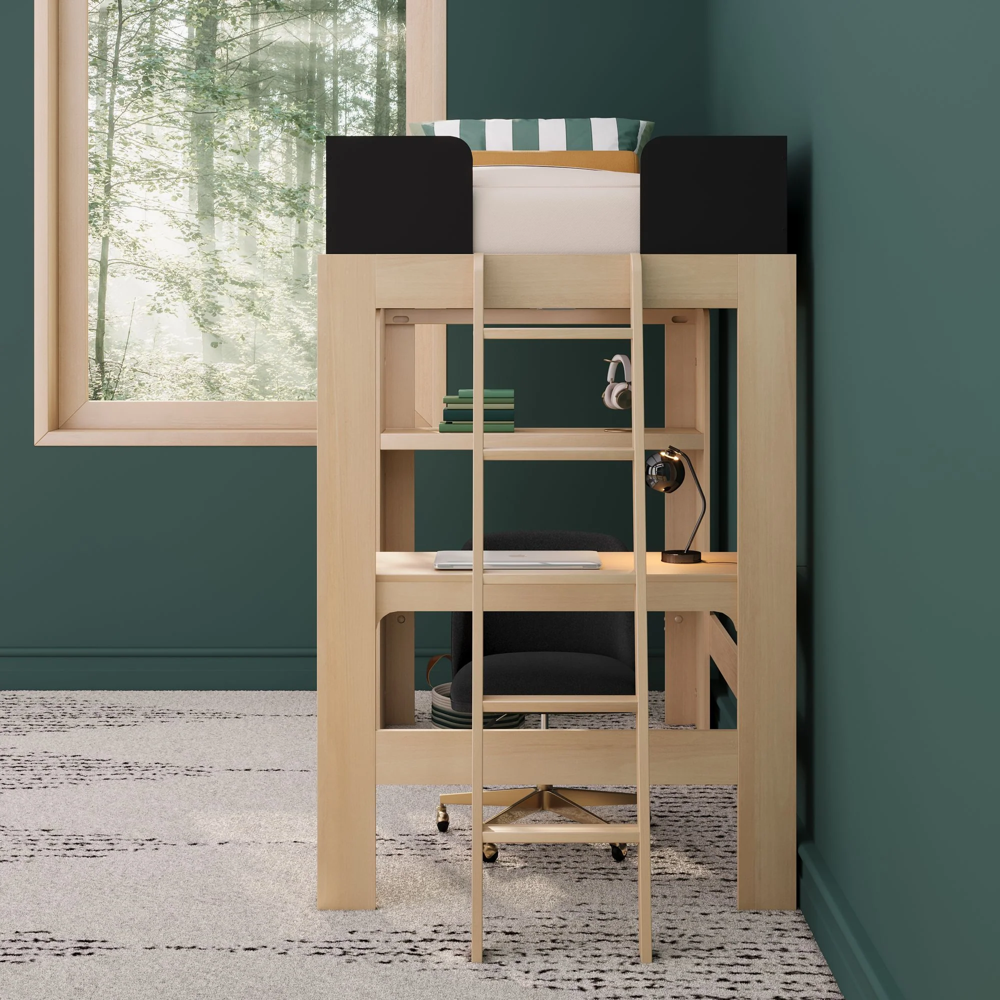 Mid-Century Modern Twin Loft Bed With Bookcase & Desk - Image 21