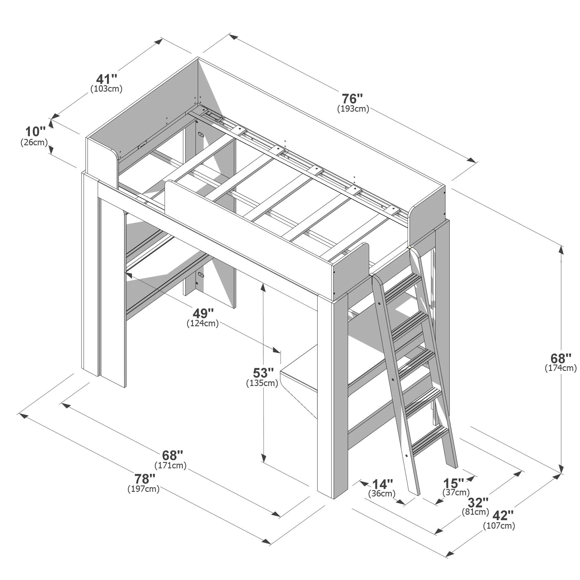 Mid-Century Modern Twin Loft Bed With Bookcase & Desk - Image 26