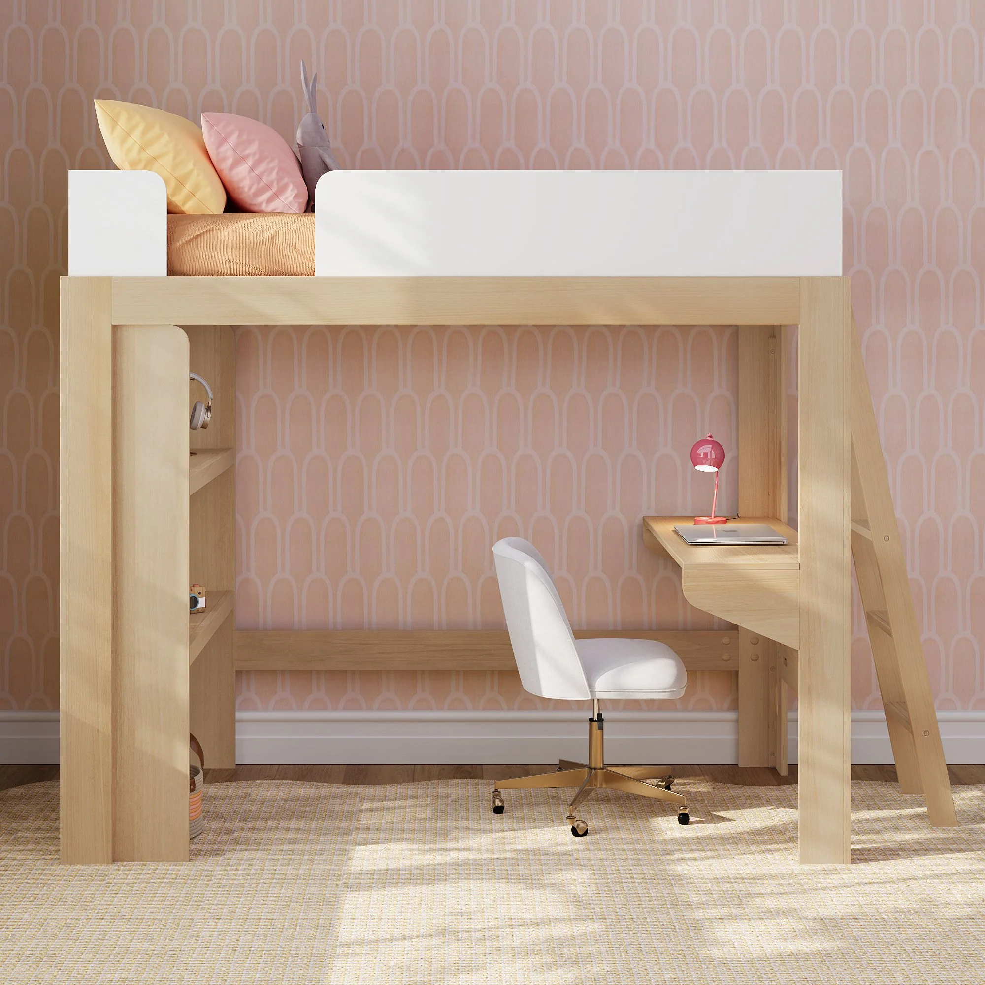 Mid-Century Modern Twin Loft Bed With Bookcase & Desk - Image 6