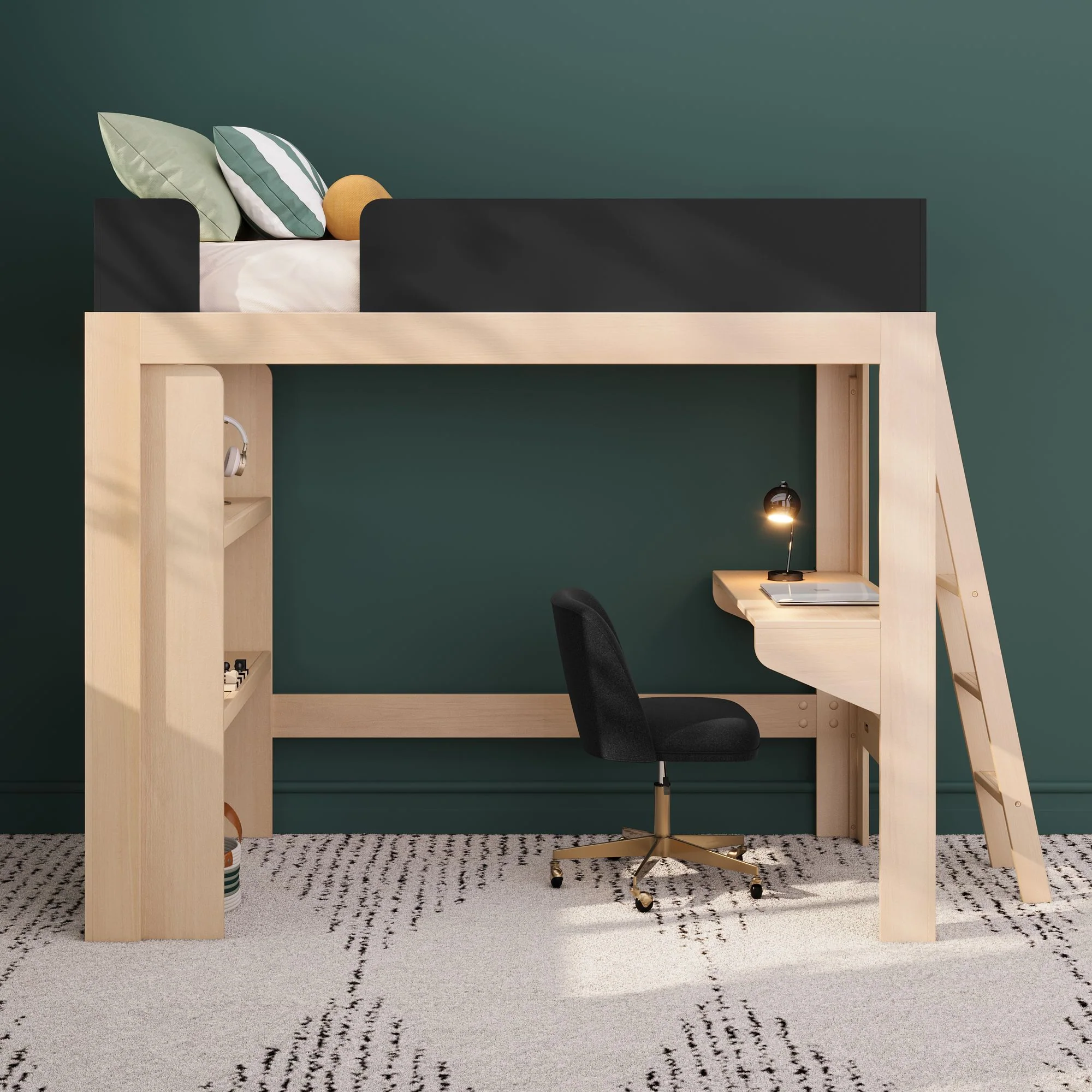 Mid-Century Modern Twin Loft Bed With Bookcase & Desk - Image 8