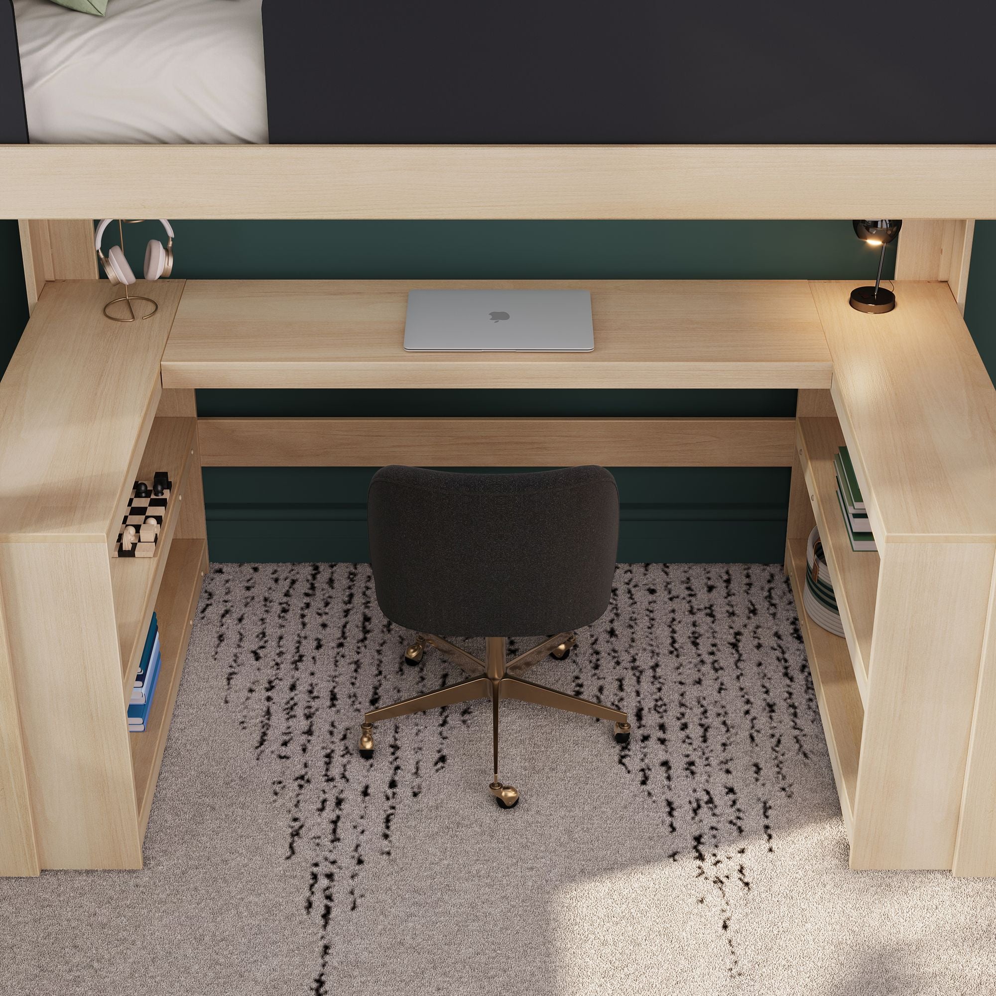 Mid-Century Modern Twin Loft Bed With Wraparound Desk - Image 17