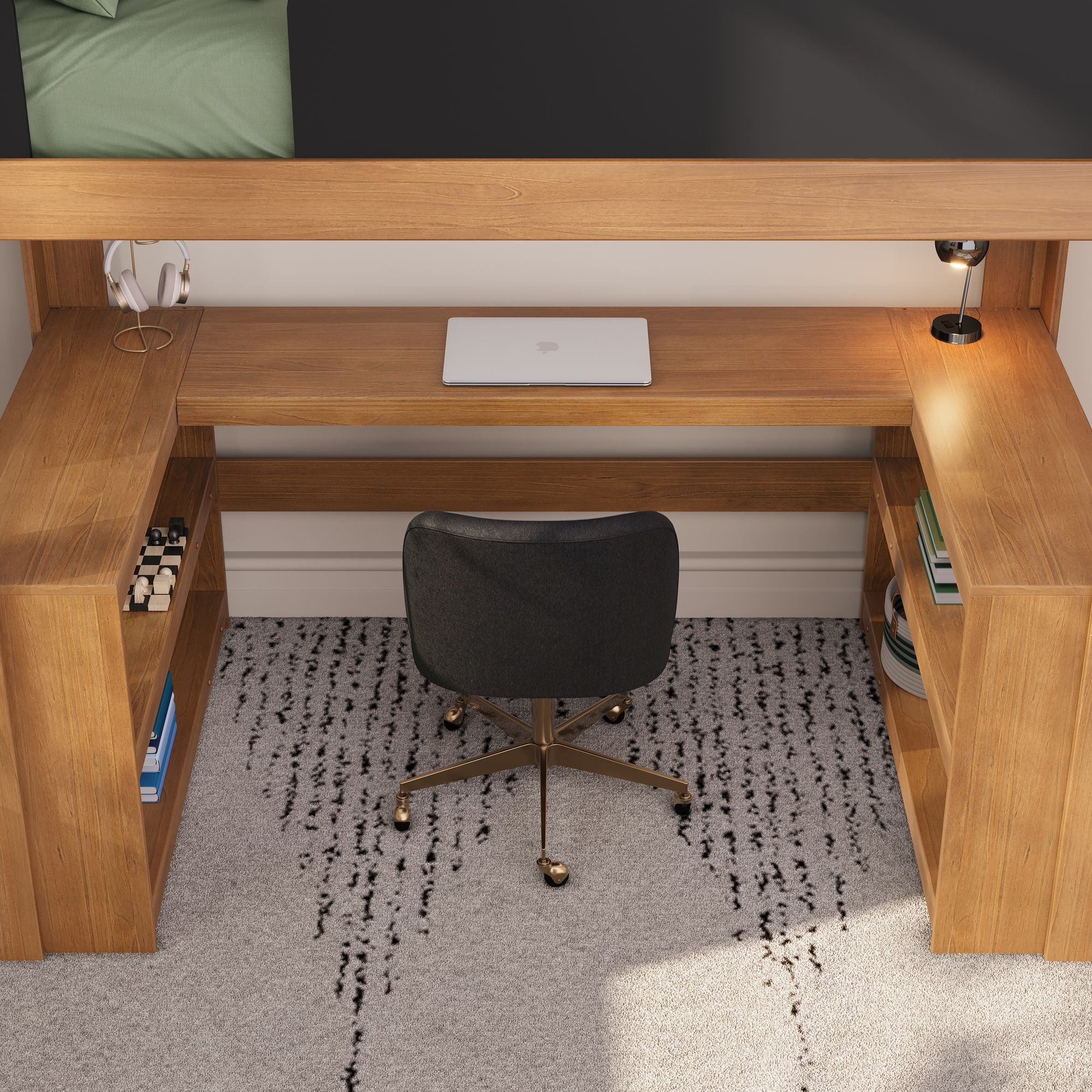 Mid-Century Modern Twin Loft Bed With Wraparound Desk - Image 19