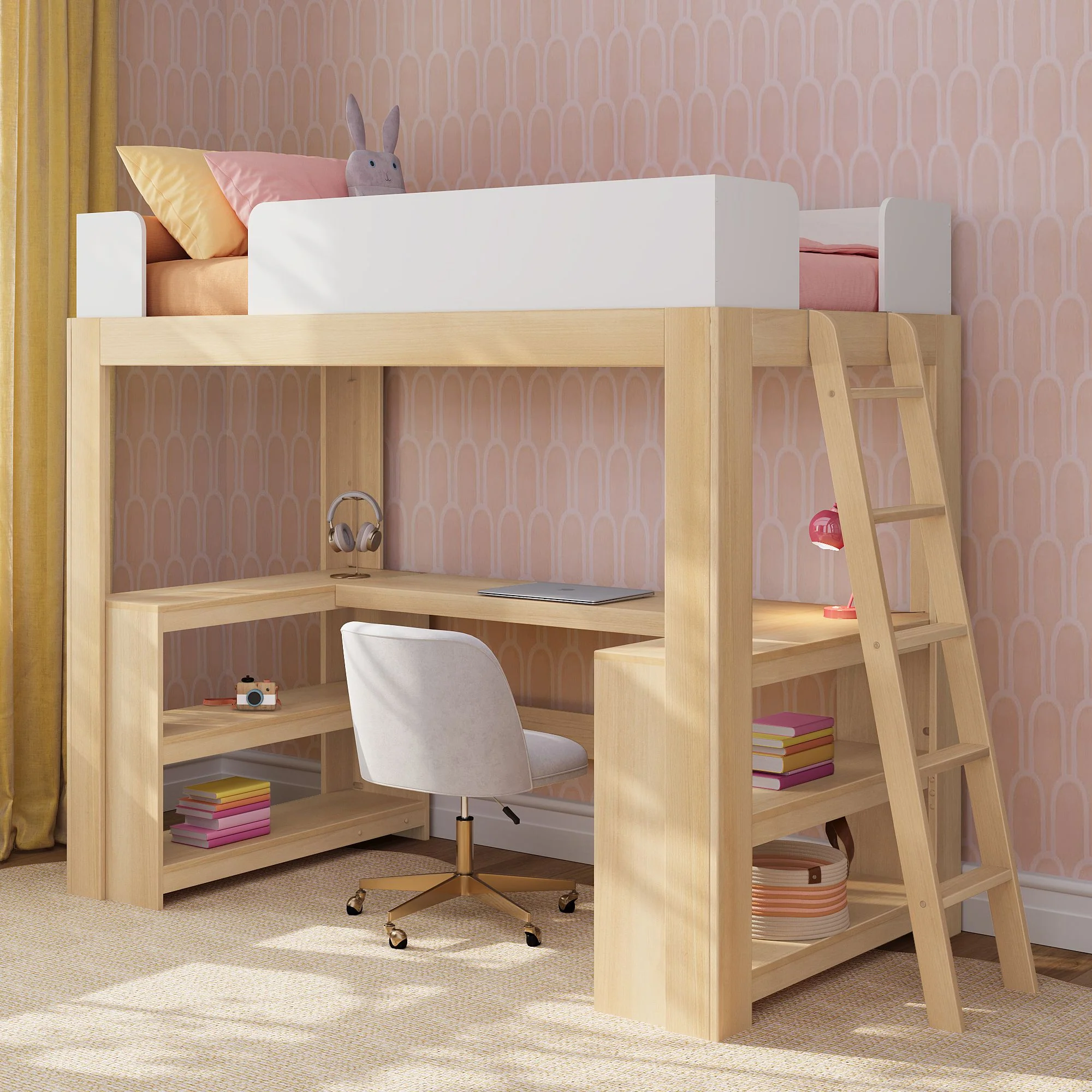 Mid-Century Modern Twin Loft Bed With Wraparound Desk - Image 2
