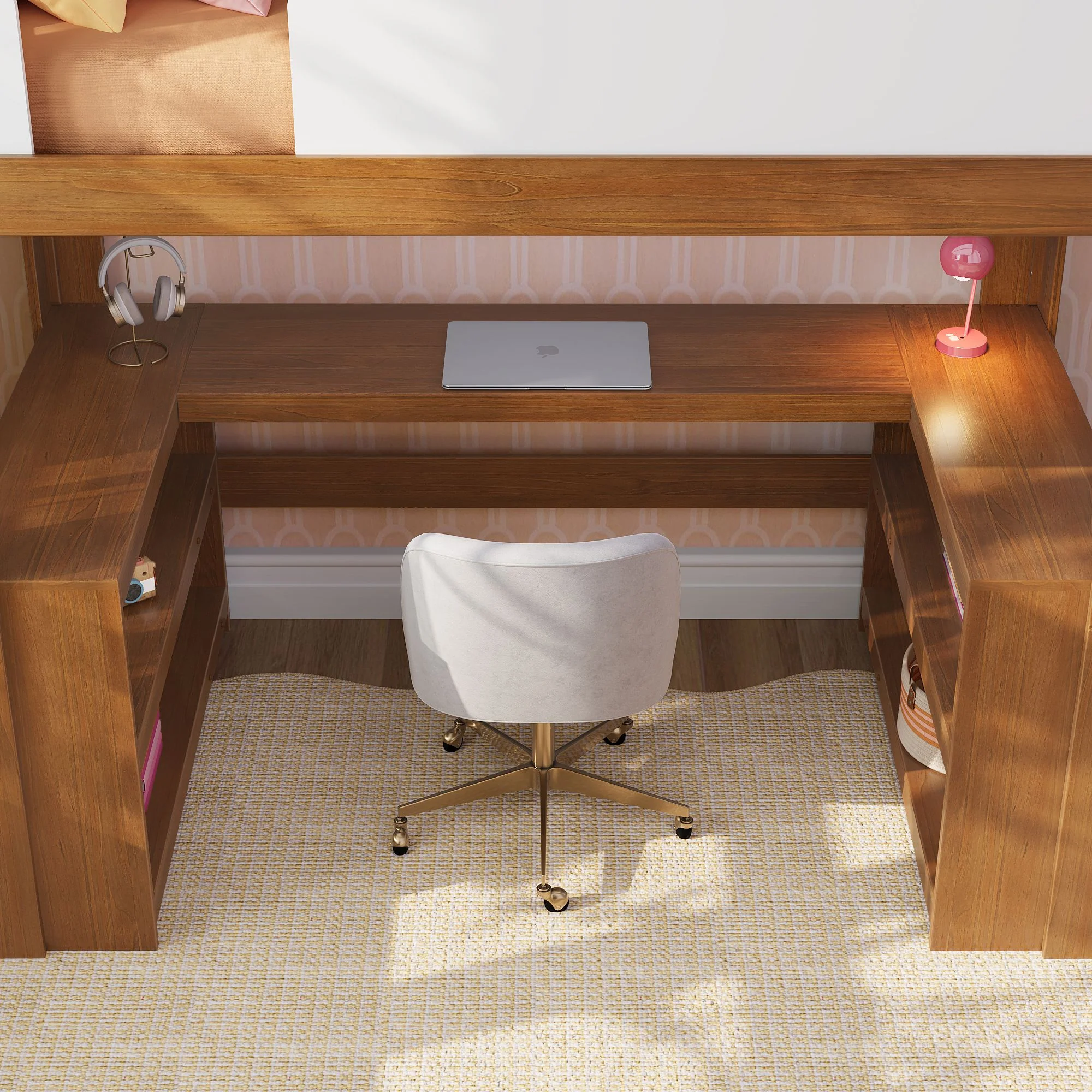 Mid-Century Modern Twin Loft Bed With Wraparound Desk - Image 20