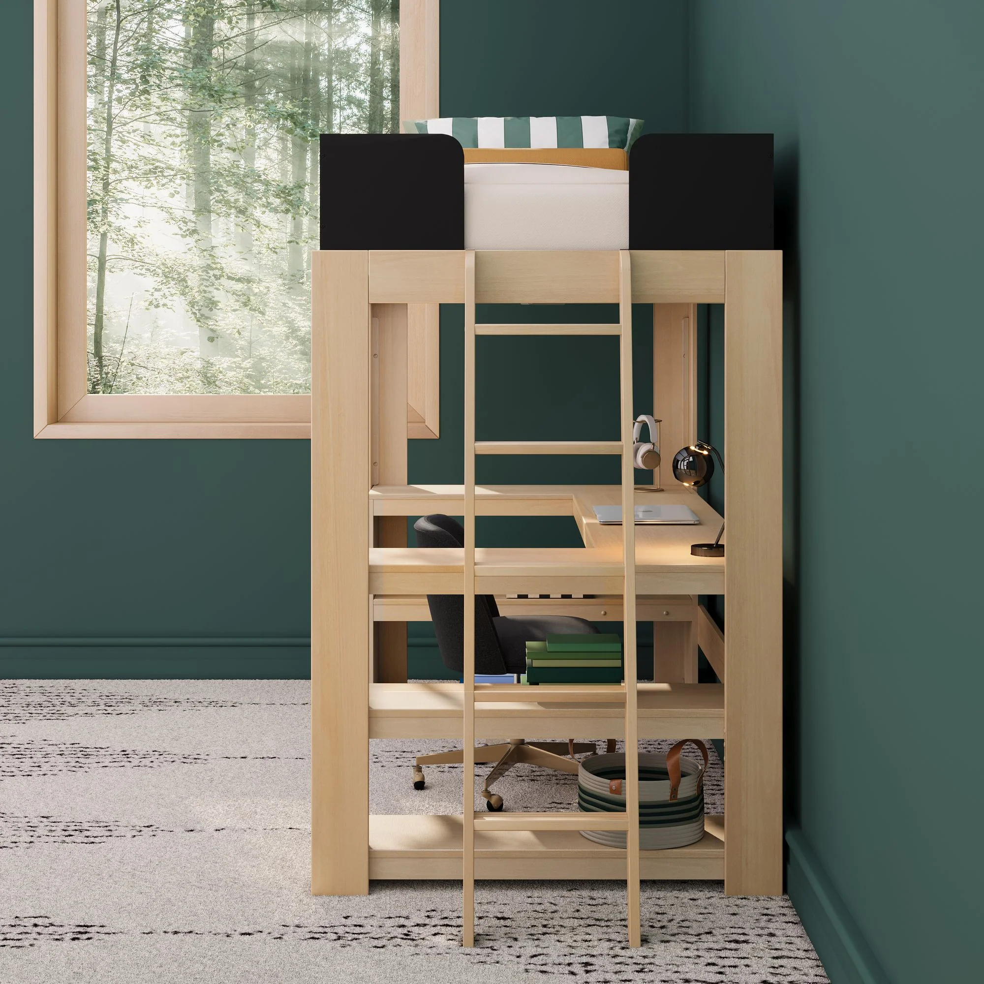 Mid-Century Modern Twin Loft Bed With Wraparound Desk - Image 21