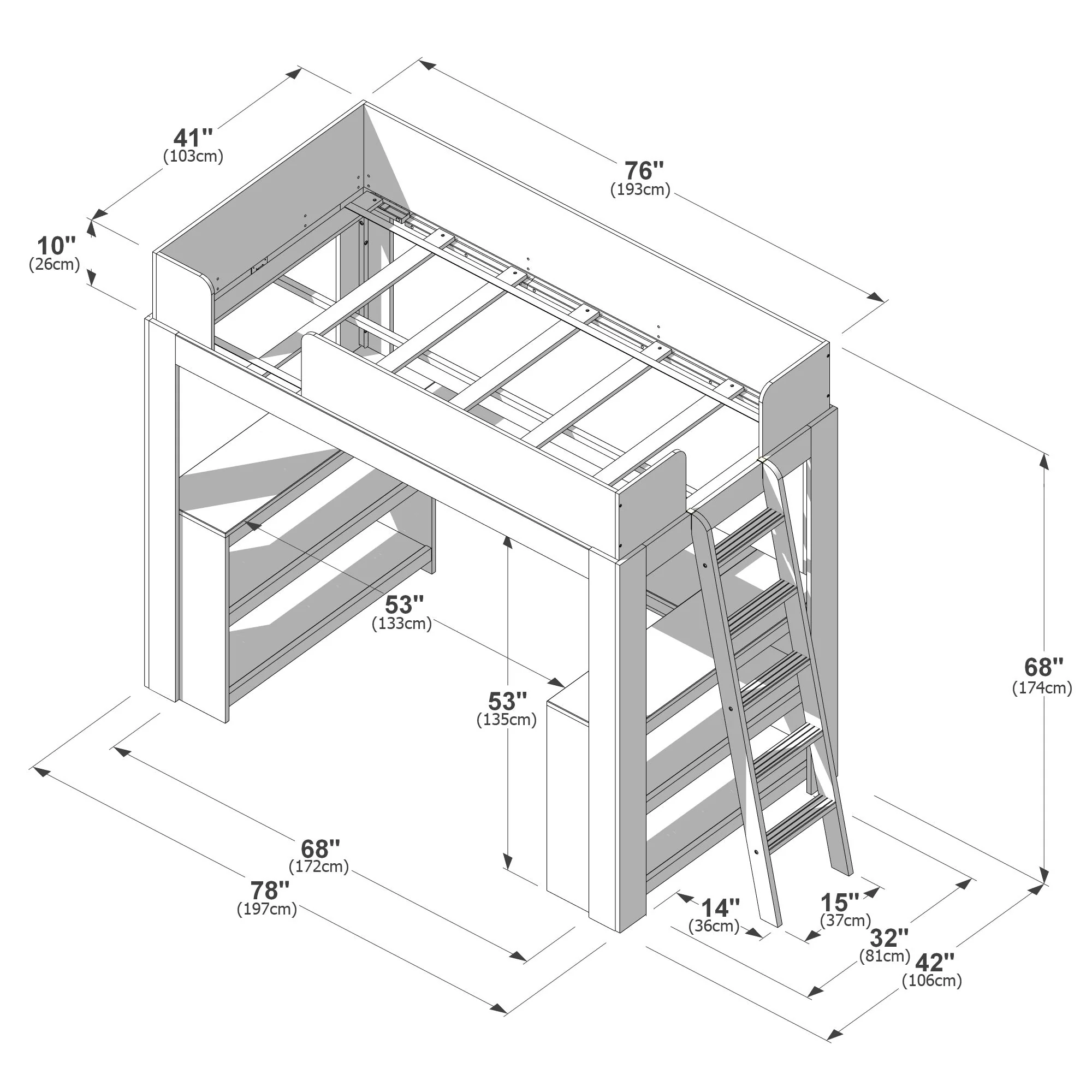 Mid-Century Modern Twin Loft Bed With Wraparound Desk - Image 28