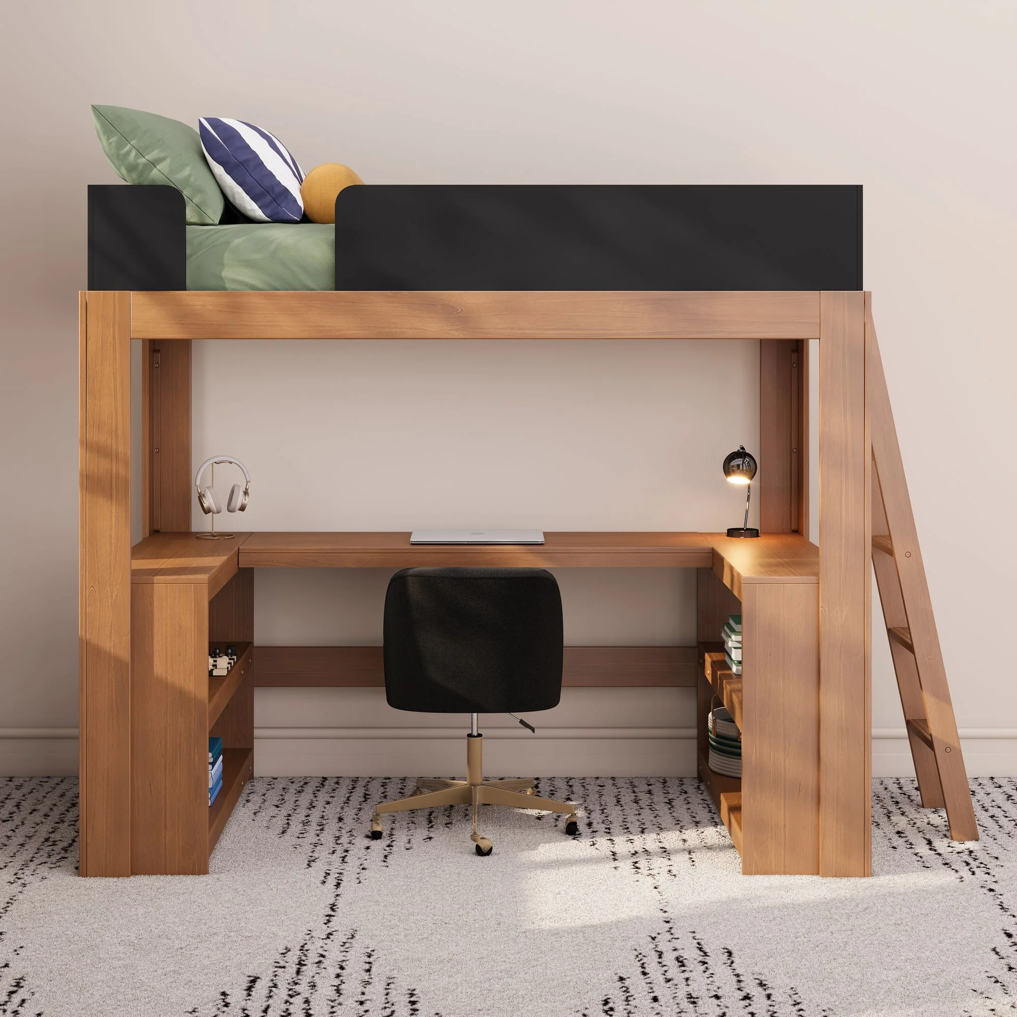 Mid-Century Modern Twin Loft Bed With Wraparound Desk - Image 7